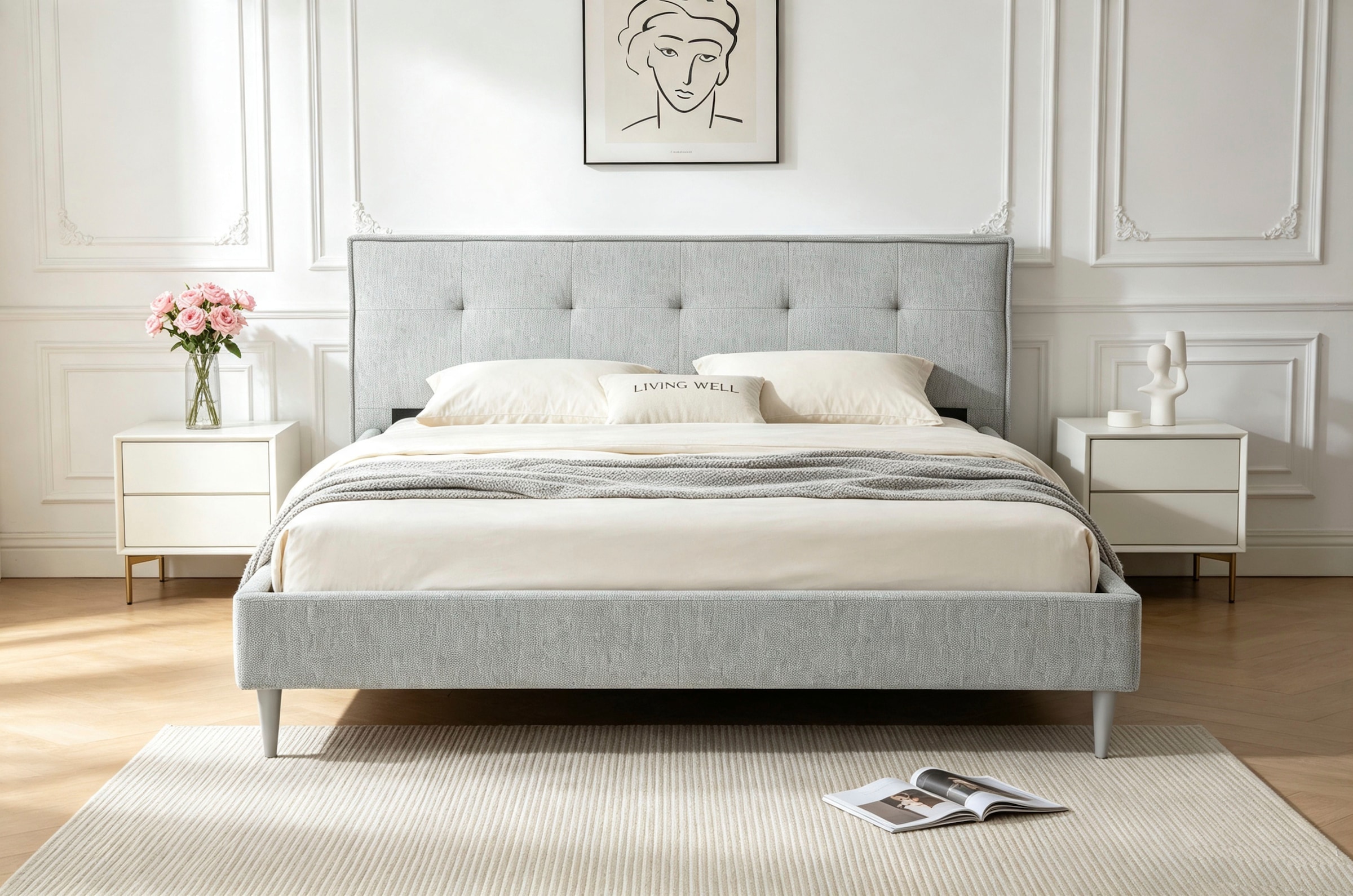 GOODproduct Lit rembourré »IMMINA, Bett mit Lattenrost« gepolstertes Kopfteil und Rahmen, Liegefläche 180x200cm