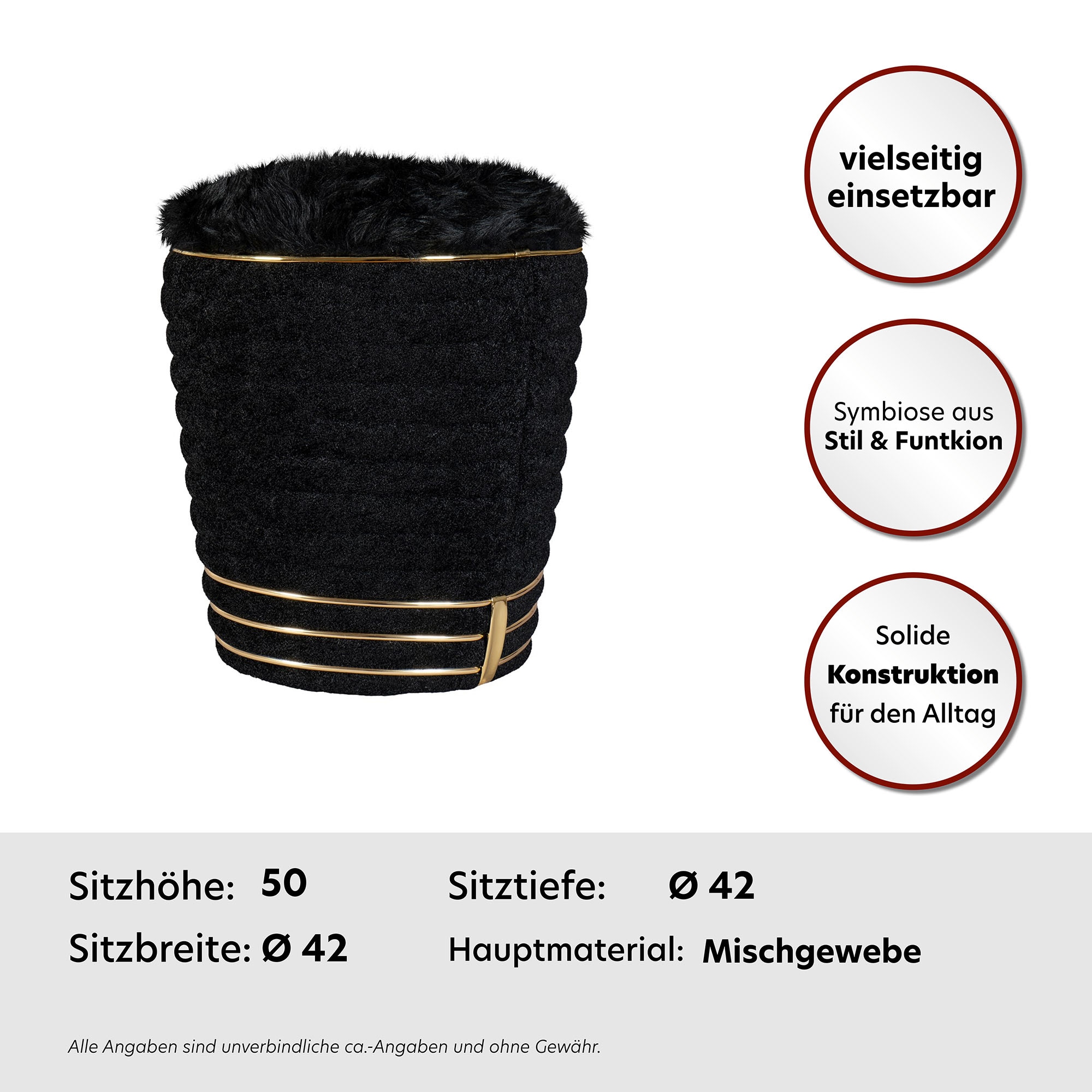 Kayoom Sitzhocker »Hocker Doric, trendiger Look, ästhetische Farbgebung, schöne Steppung« 1 Stk. tlg. komfortabel, hochqualitativ, pflegeleicht, hochwertige Materialien
