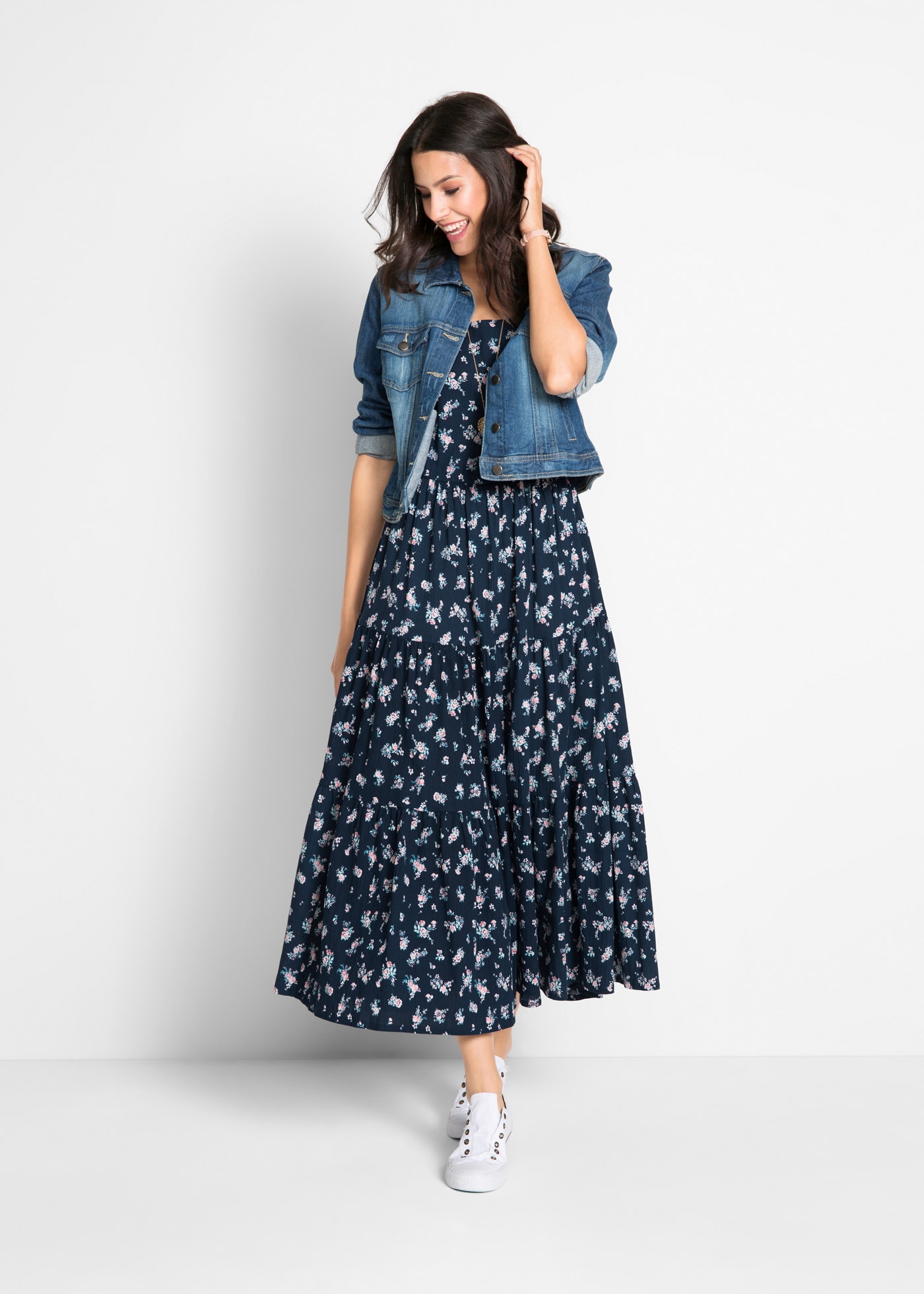 bonprix Maxi robe aus reiner Baumwolle, Loose Fit, Kurzarm-Design, mit Allover-Muster