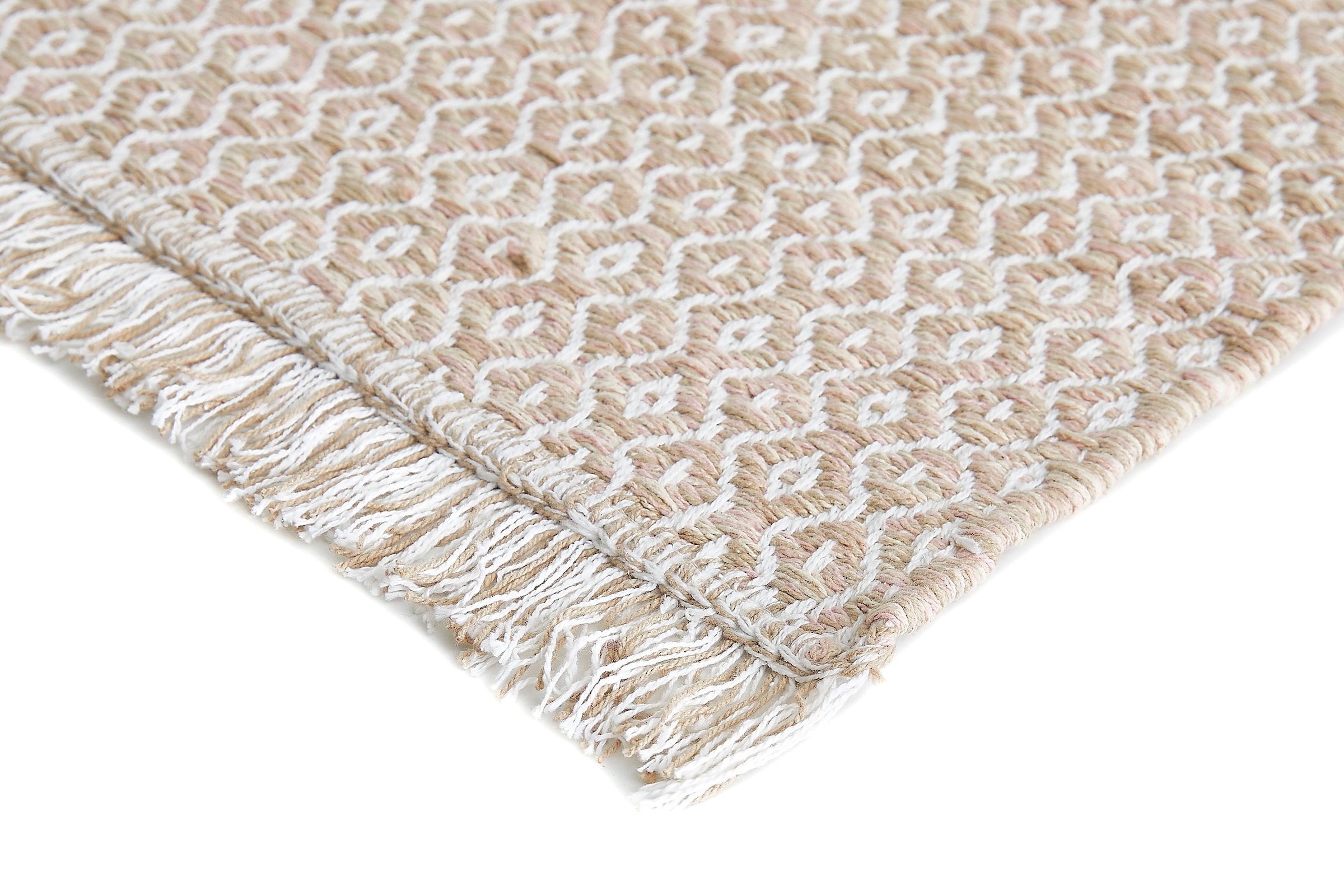 my home Tapis »Nivala« Rectangulaire 10 mm Höhe Flachgewebe, Rauten Motiv, reine Baumwolle, Mit Fransen