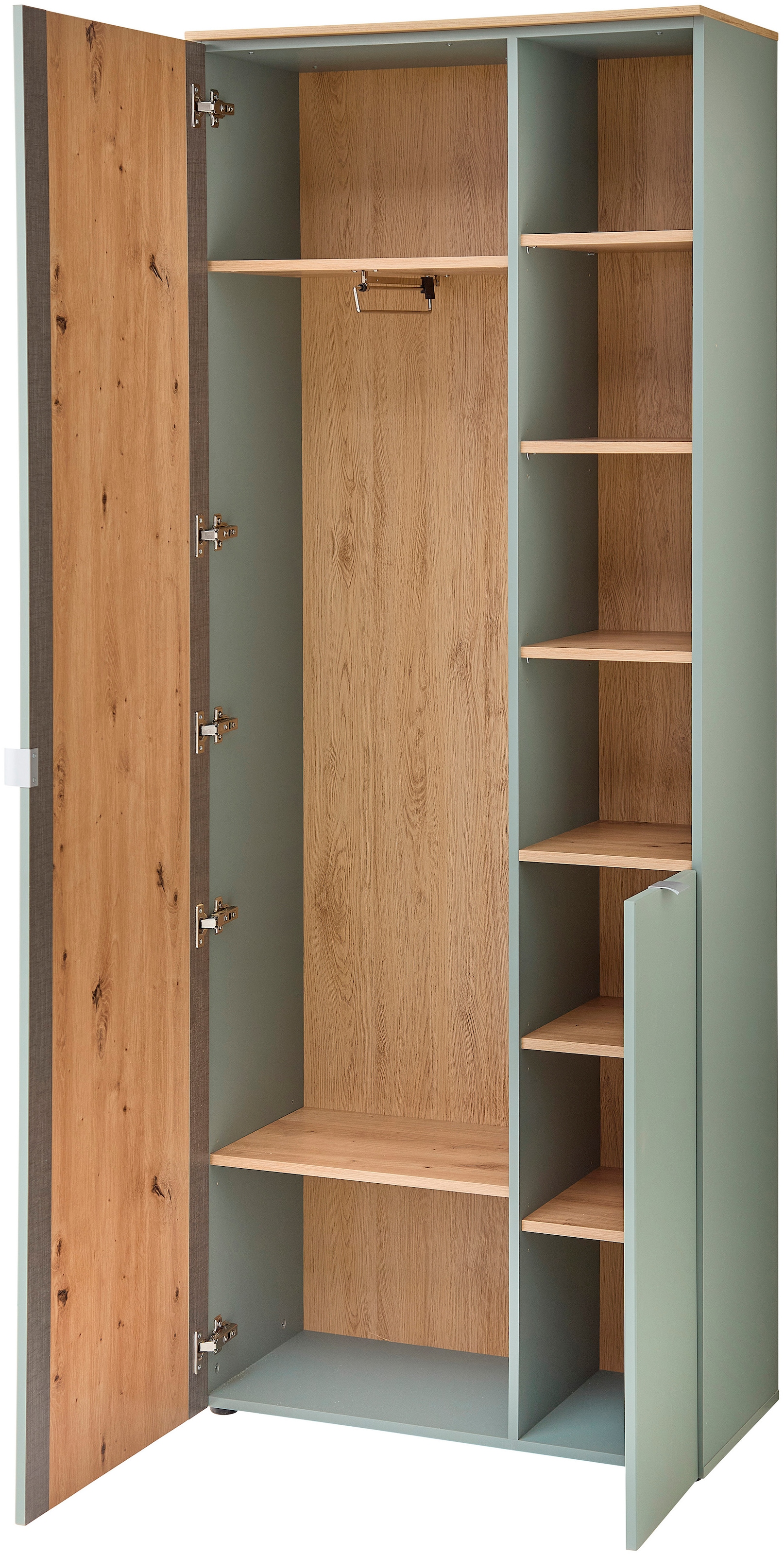 Innostyle Garderobenschrank »BARI Garderobenschrank mit Spiegel,  BxHxT 78x202x38 cm« 1 Stk. tlg. 2 türig, 10 Fächer, Softclose, ABS Kantenschutz, Kleiderstange