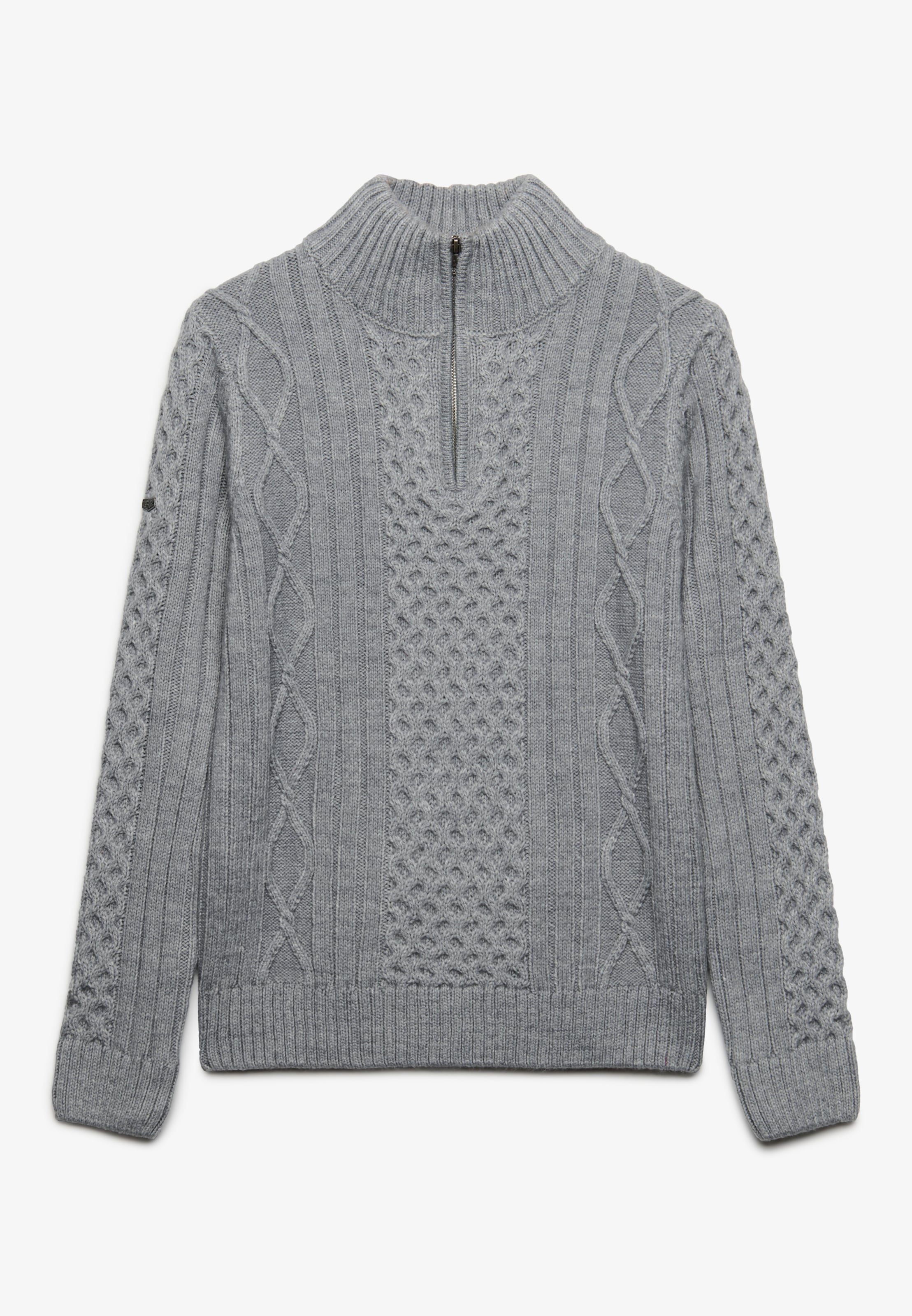 Superdry Pull en tricot »JACOB CABLE HALF ZIP KNIT« Mélange de matières, coupe slim