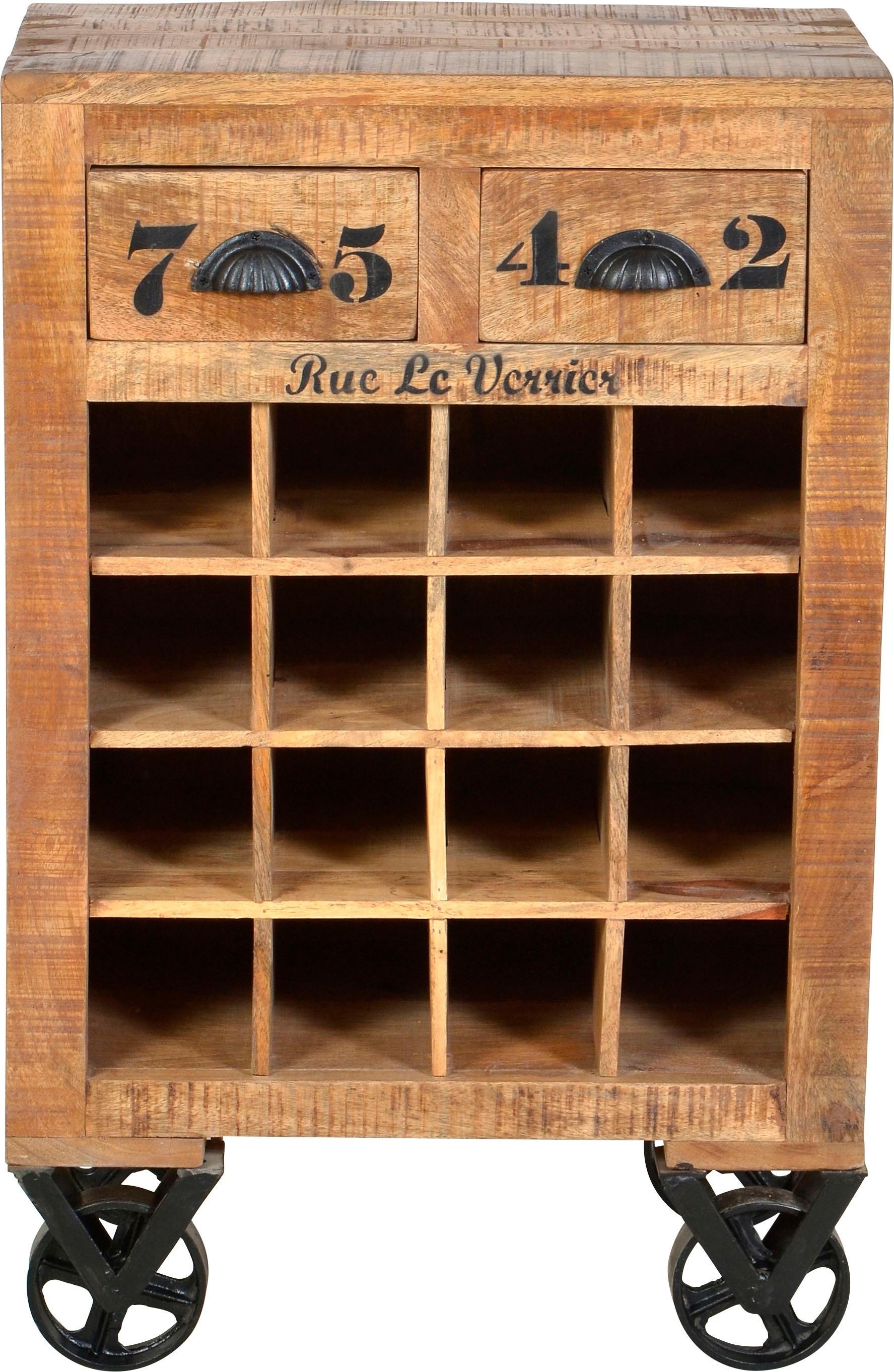 SIT Chariot de cuisine »RUSTIC Mangoholz mit Weinregal & 16 Flaschenfächern« Étagère intégrée pour jusqu'à 16 bouteilles de vin
