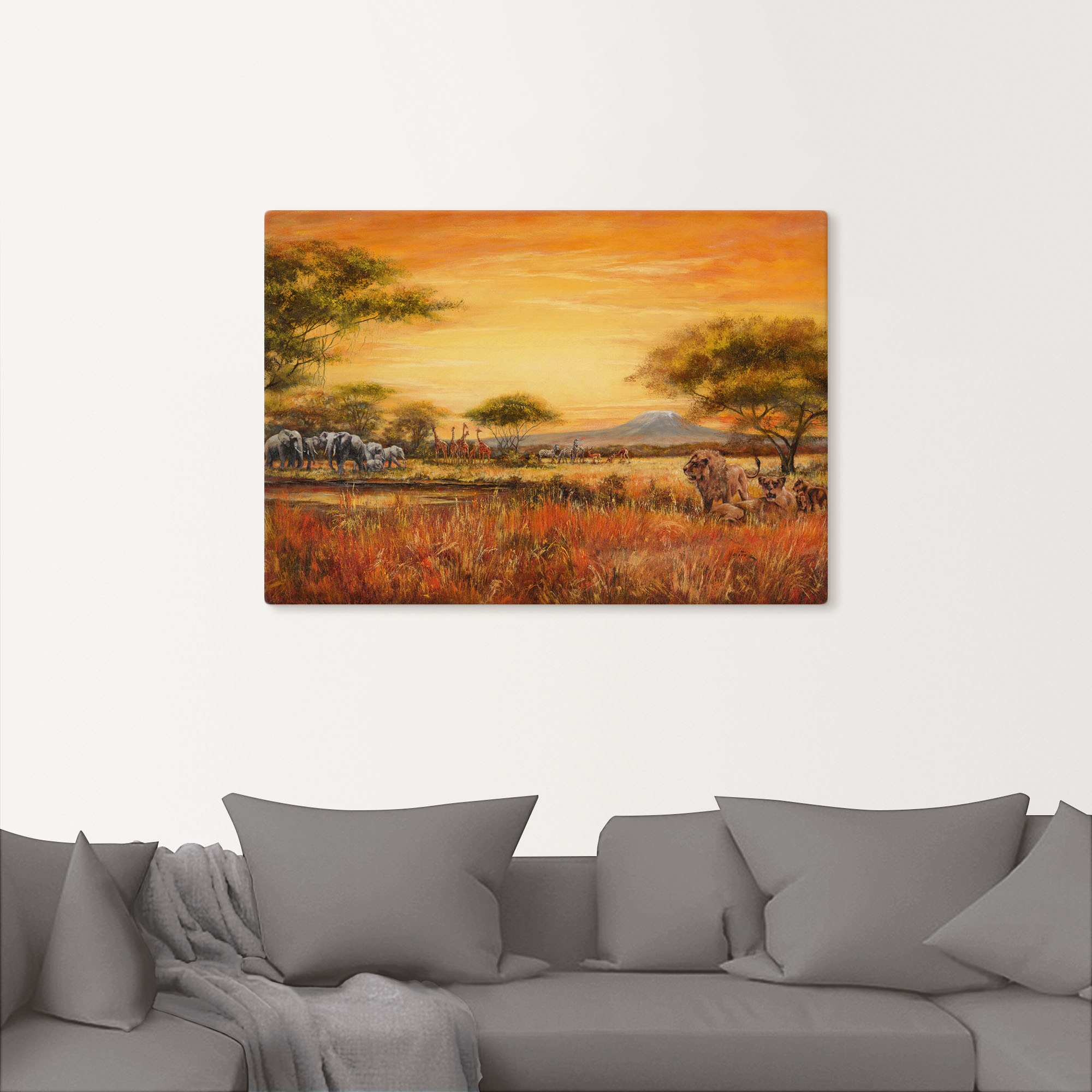 Artland Leinwandbild »Afrikanische Steppe mit Löwen« Afrika 1 Stk. tlg. auf Holzrahmen gespannt