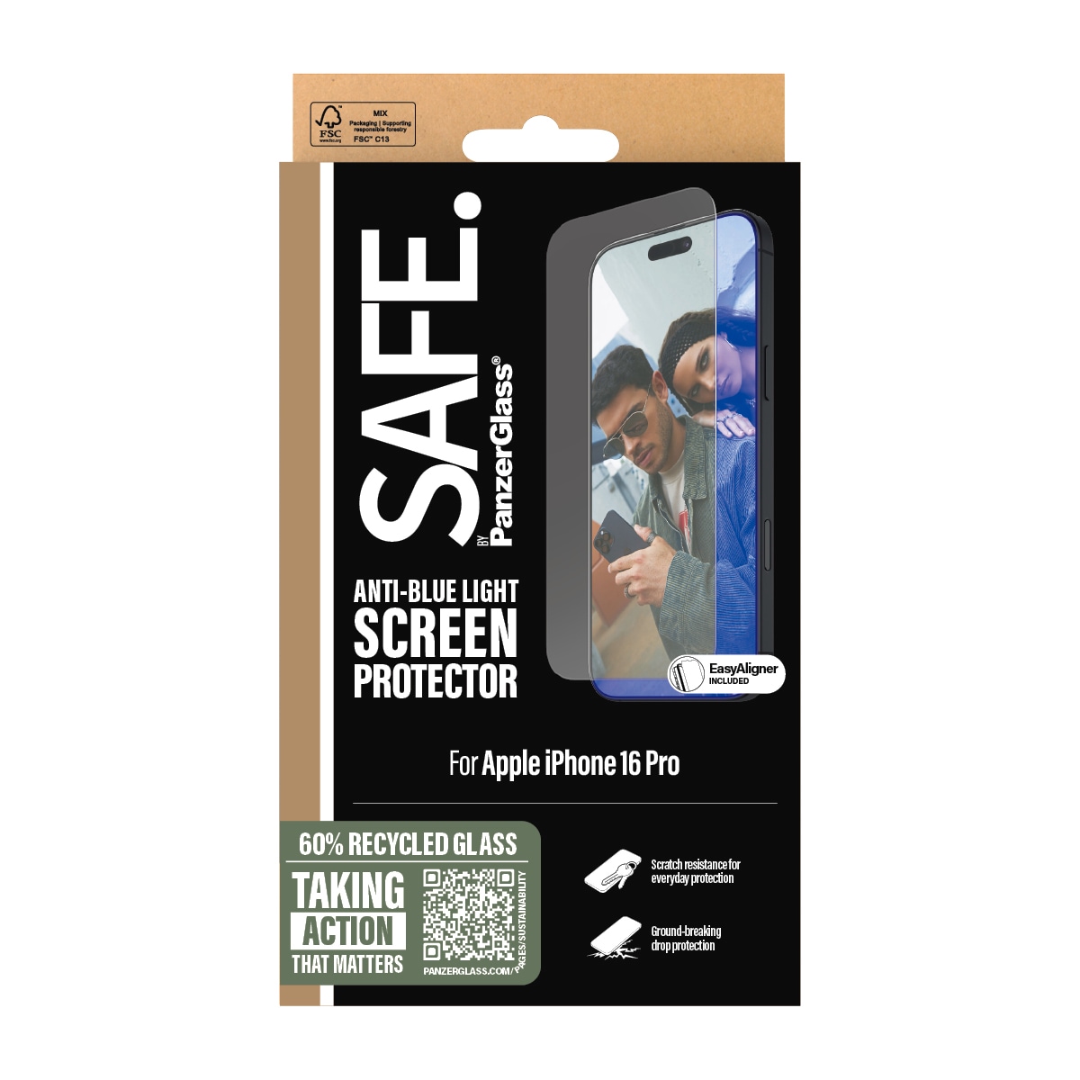 SAFE by PanzerGlass Verre de protection d'écran »Anti-Blue Light Screen Protection« für Apple iPhone 16 Pro 1 cuis tlg. Displayschutzfolie, Schutzfolie, Bildschirmschutz, kratz- & stossfest