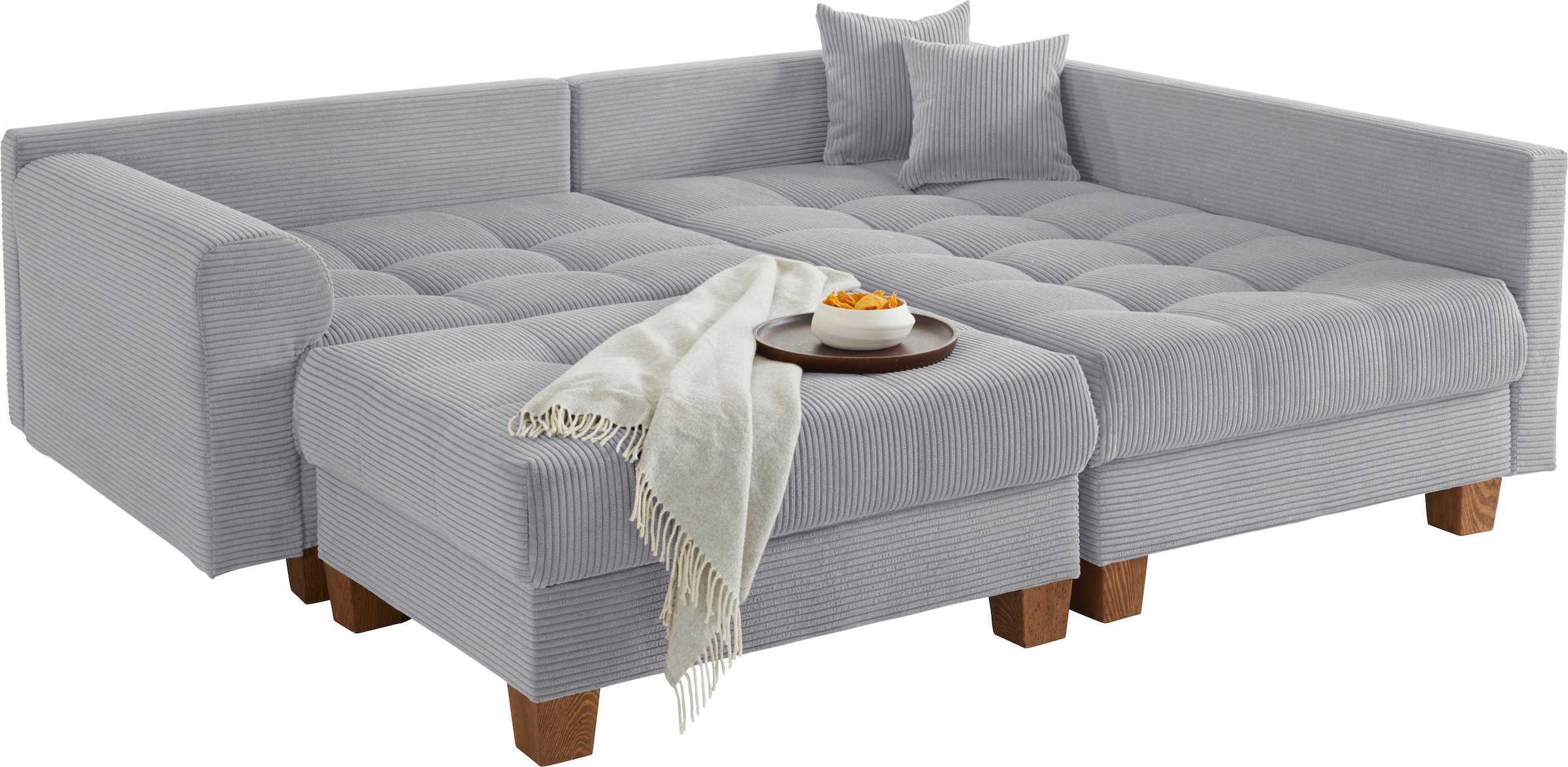 Home affaire Ecksofa »Rice L-Form, B: 216 cm« Set: Sofa & Hocker, mit 3 Zierkissen, Federkern