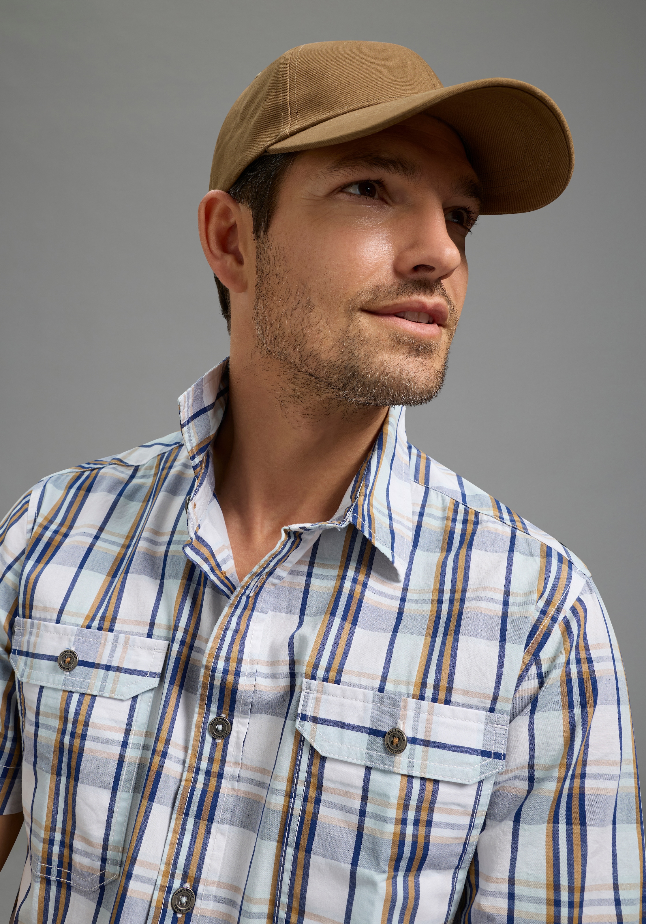 Man's World Chemise à carreaux Kurzarm, für Casualmode, Basic, Frühling und Sommer, aus Baumwolle
