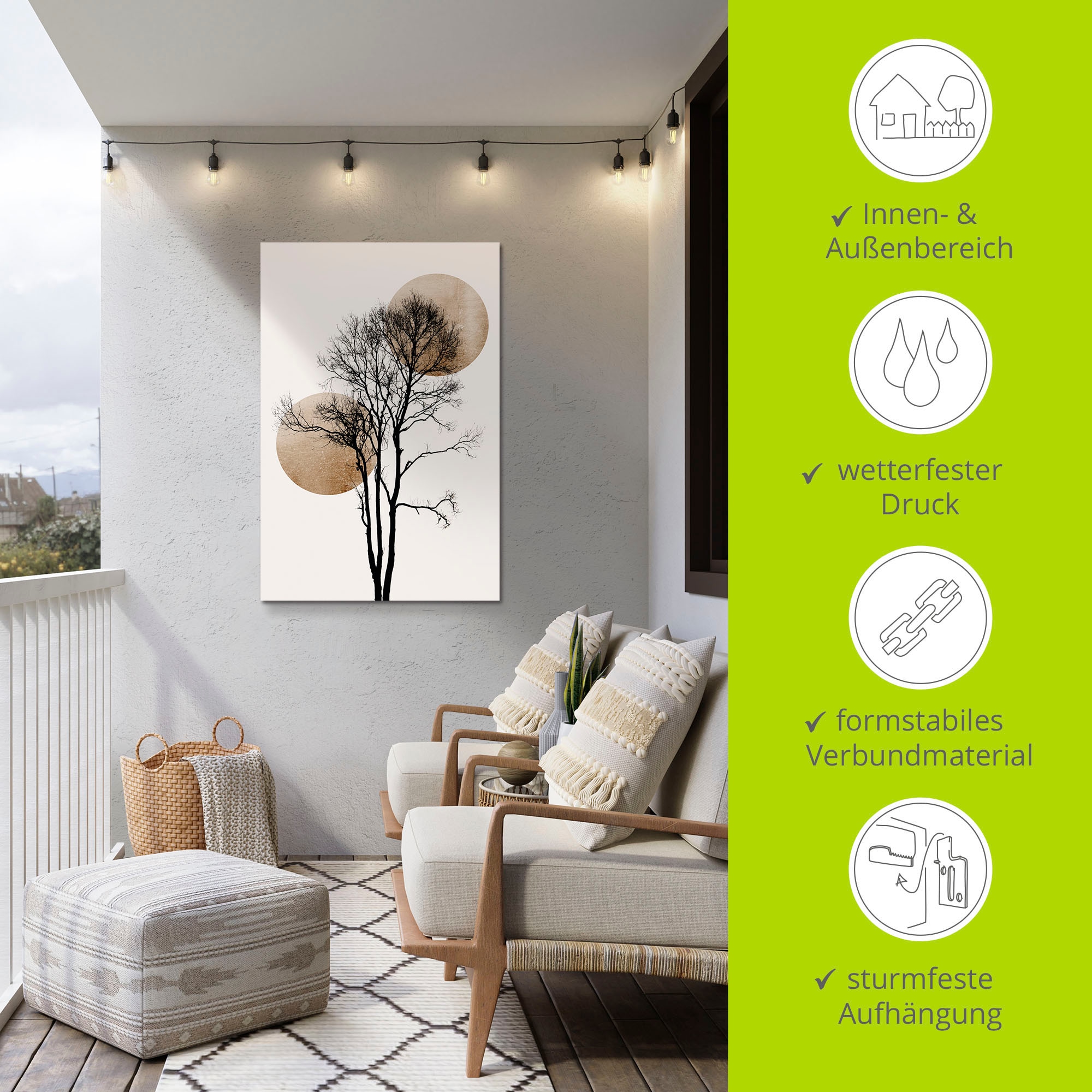 Artland Fresque murale »Sonne und Mond versteckt« Images d'arbres 1 cuis tlg. en image aluminium, image sur toile, poster en différentes tailles