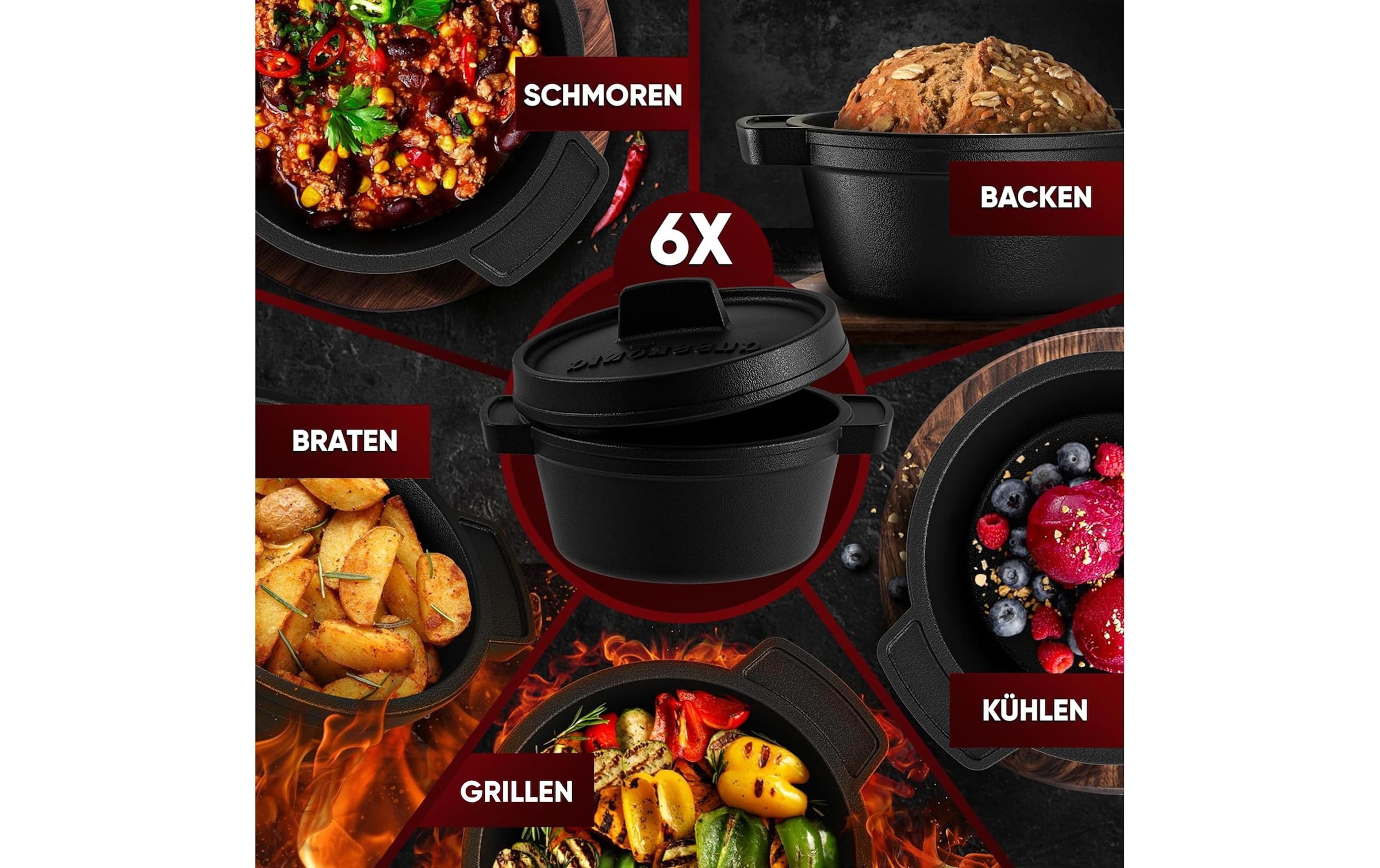   Grilltopf »Gusskoenig Mini Dutch Set 6 Töpfe, Rezeptbuch« Gusseisen