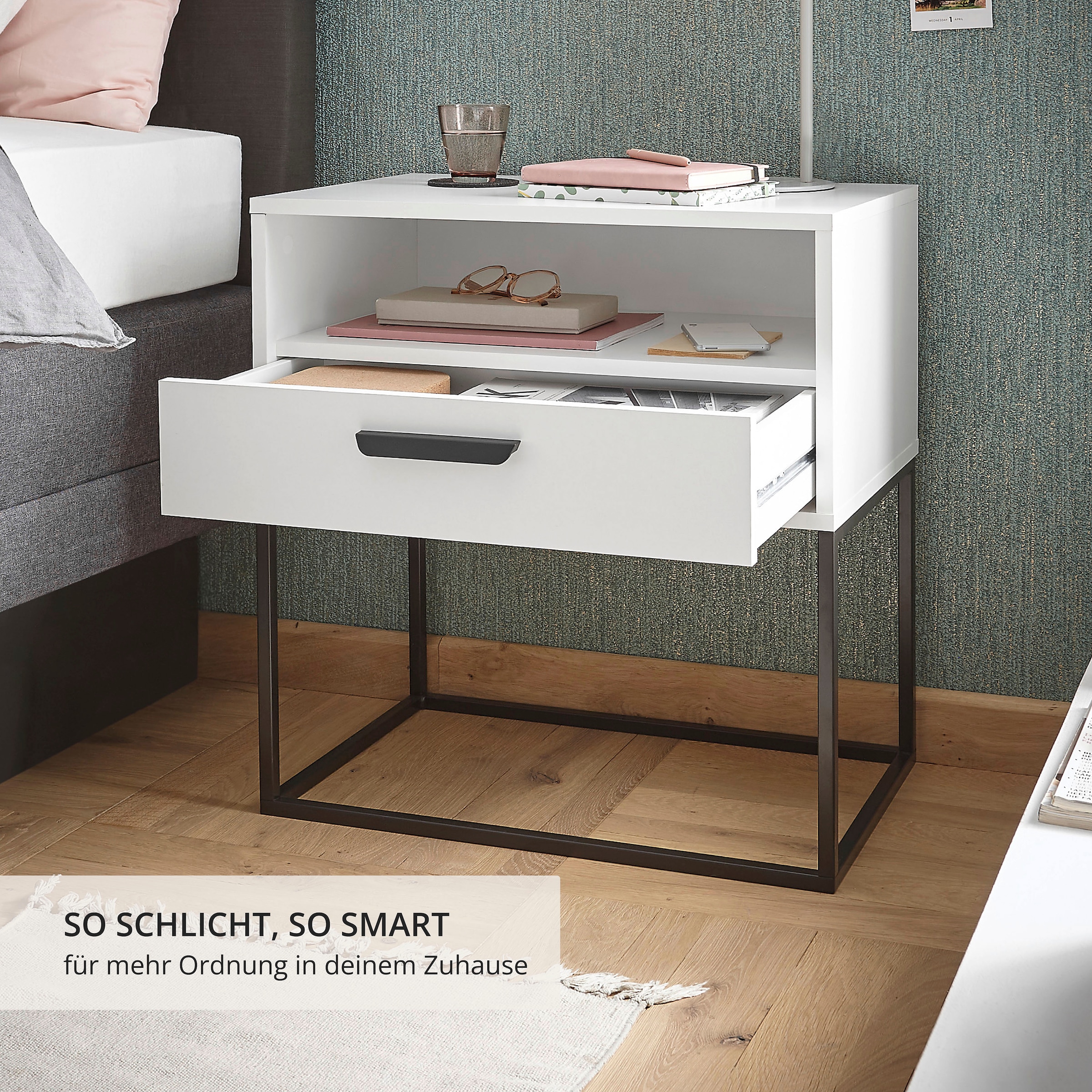 Schlafkontor Nachtkommode »Cudro Nachttisch auf Fussgestell« mit einem offenen Fach für schnellen Zugriff
