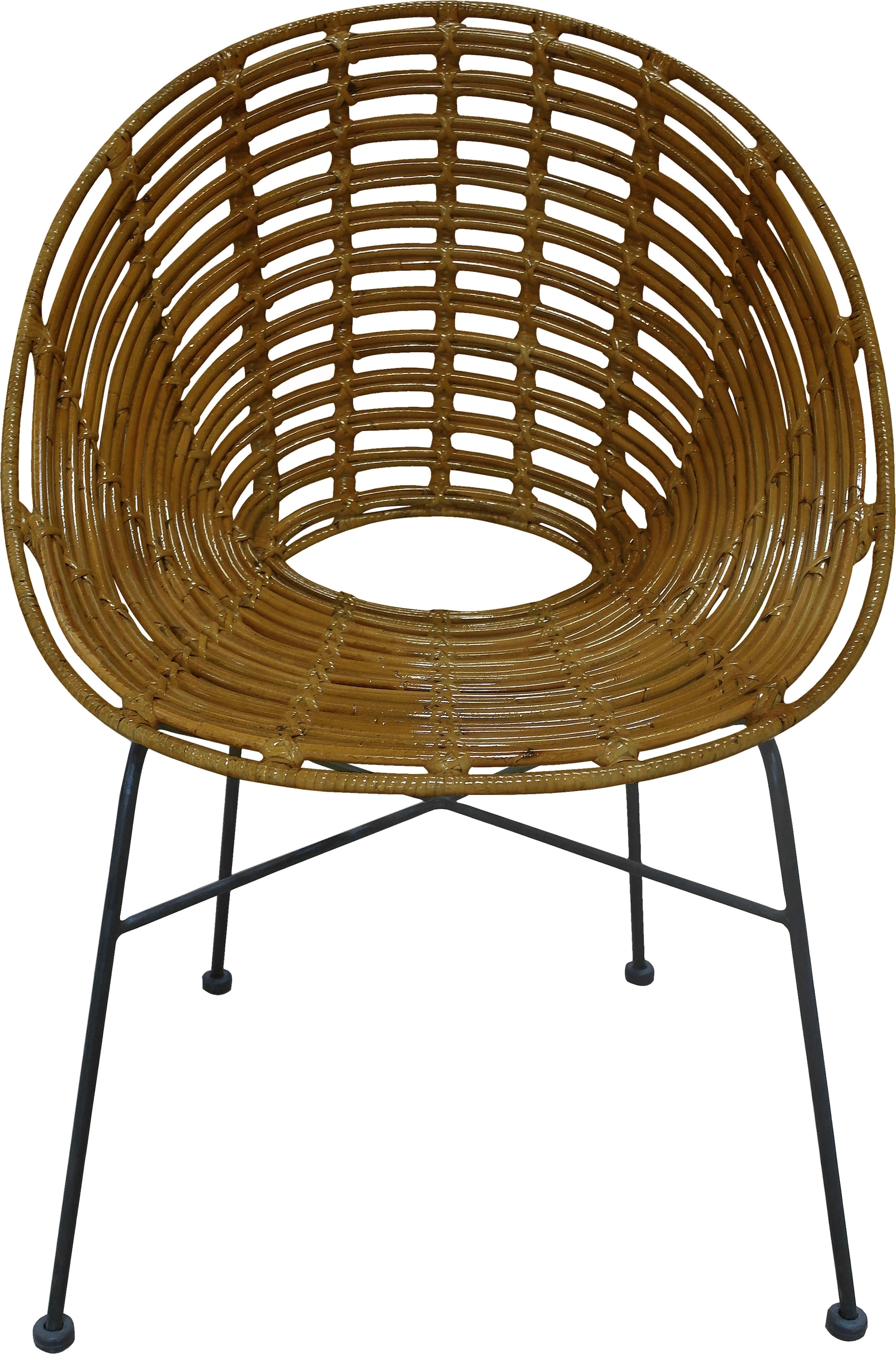 SIT Chaise en rotin »Rundsitz Rattan Metall Schwarz Natur Lounge Design« () 1 cuischaise en rotin avec assise ronde en rotin & métal design lounge