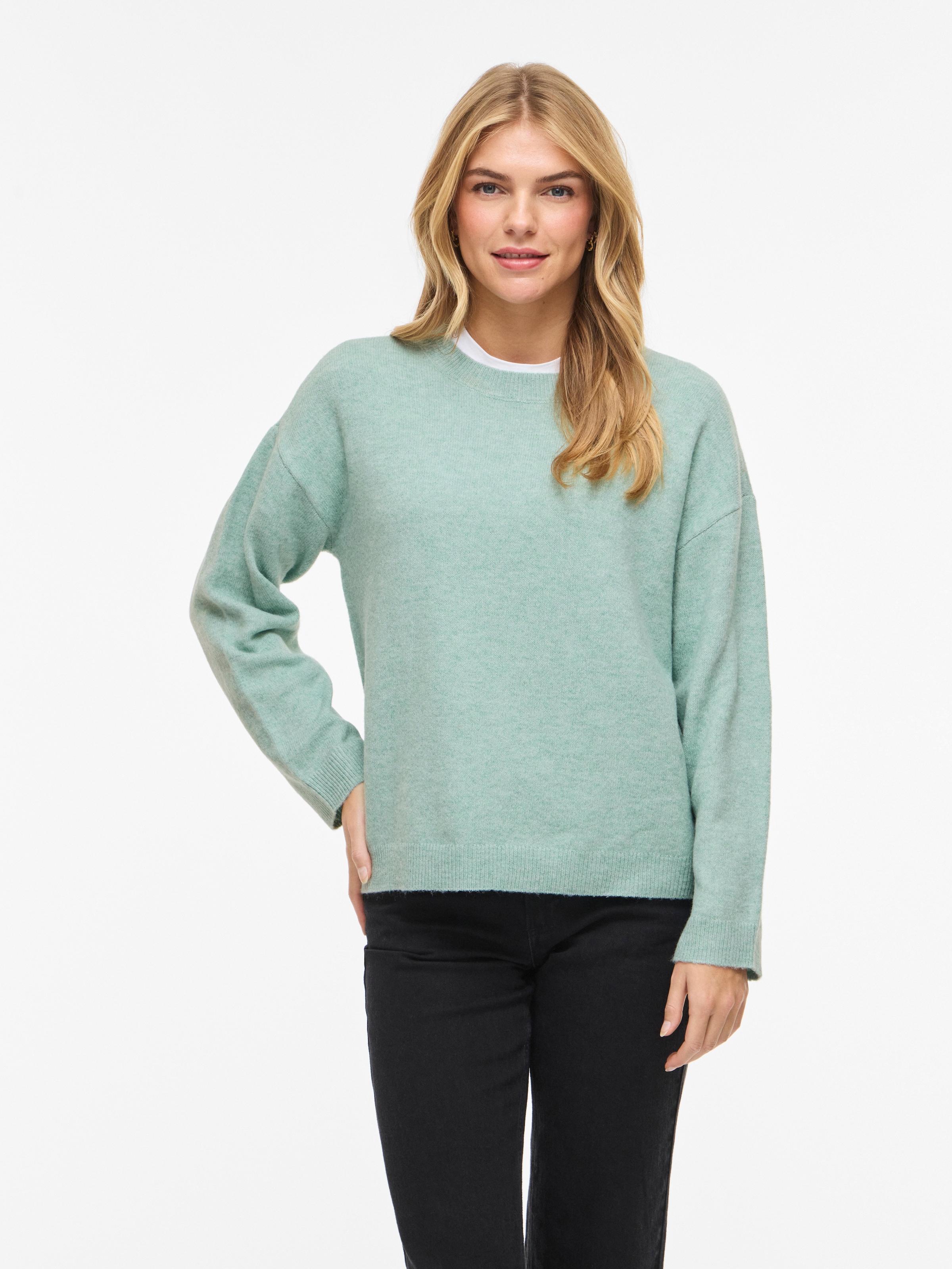 Vila Strickpullover »VILIGA L/S O-NECK KNIT TOP - NOOS« Materialmix, relaxed fit