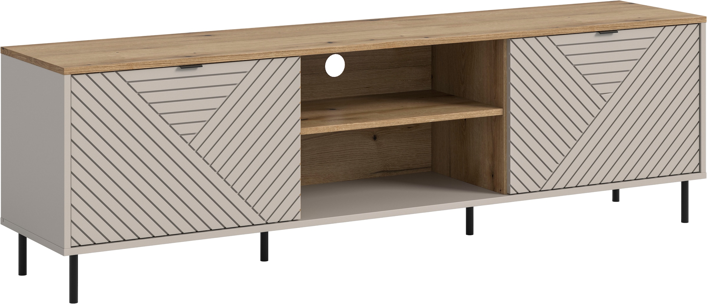 Home affaire Table basse »RAITA, Breite 184 cm, Front mit Desgin-Fräsung, 2 Türen, viel Stauraum« moderne Farbkombi, individuell einsetzbar, Griffe & Füsse aus Metall,  Kommode, Anrichte, Schrank, Sideboard, TV-Schrank, TV-Lowboard