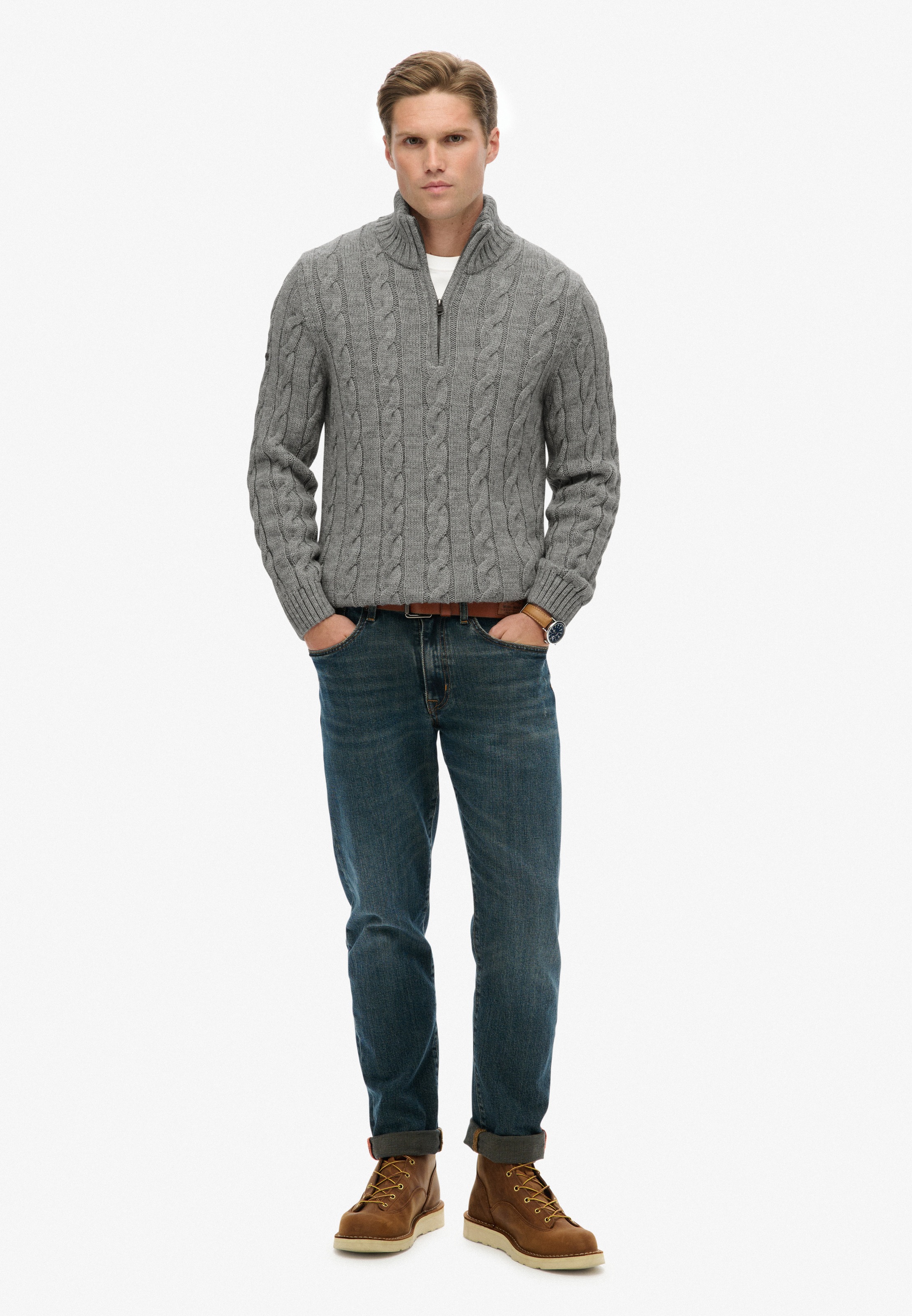 Superdry Pull en tricot »JACOB CABLE KNIT HALF ZIP«