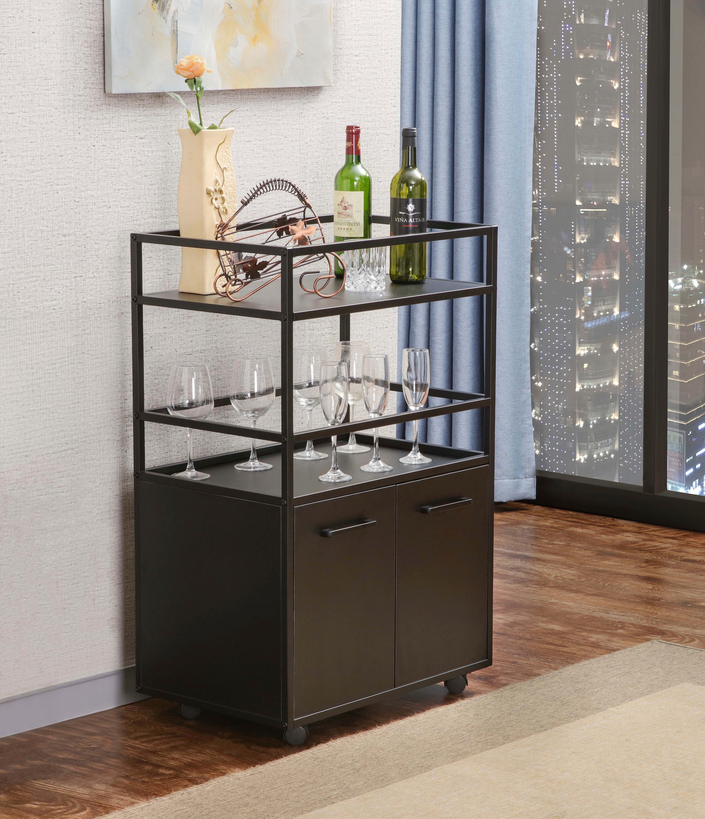 Home affaire Armoire de bar »Perth« 1 cuis tlg. Bar avec 2 portes & compartiment ouvert - (L/P/H) 60/40/94 cm