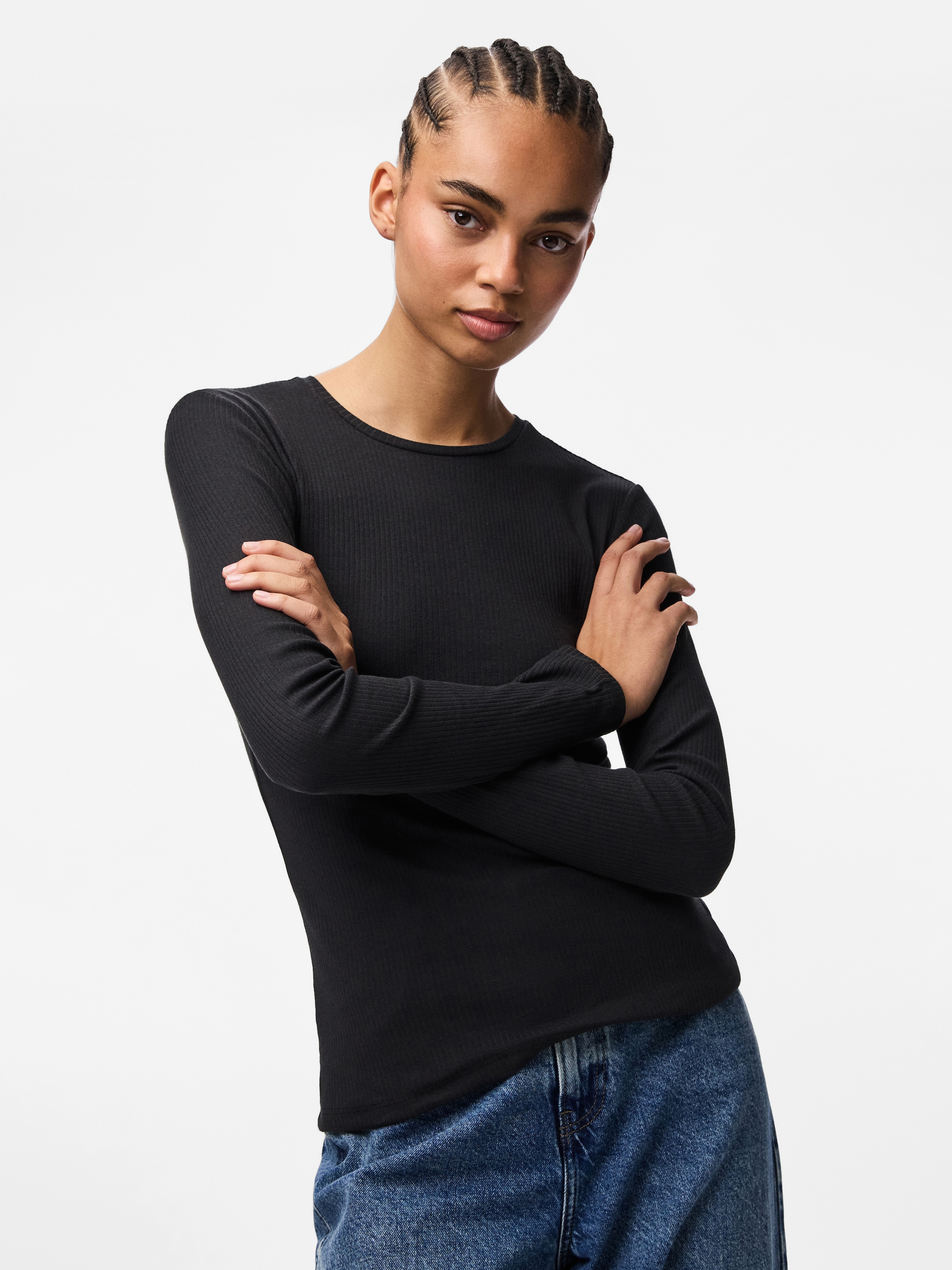 pieces T-shirt à manches longues »PCRUKA LS TOP NOOS BC« Mélange de coton, coupe slim