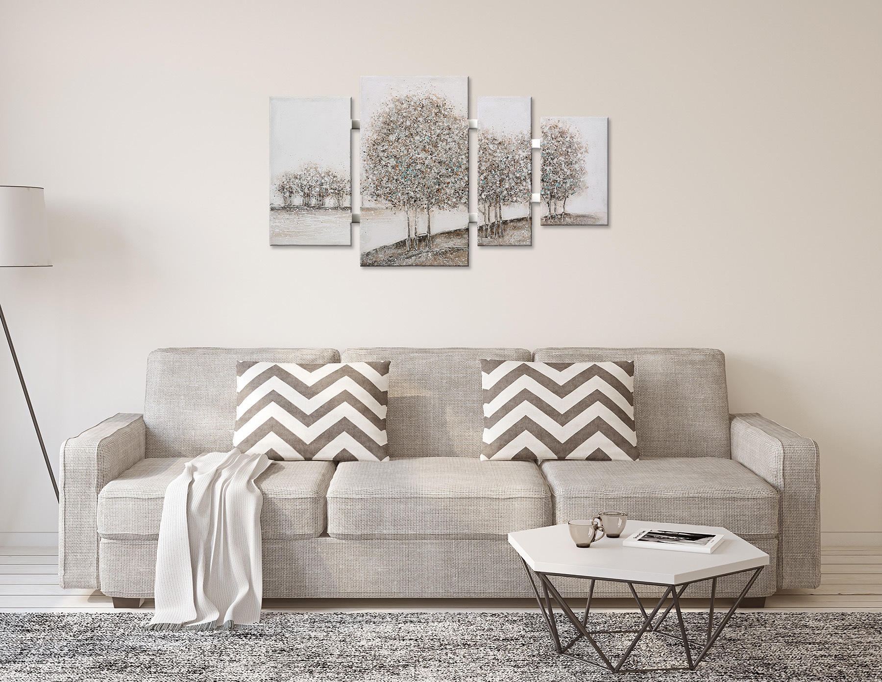 Bönninghoff Peinture à l'huile »handarbeit 4-teilig BÄUME 70x124 cm – Wandbild Landschaft« Arbres | Art | Images d'arbres | Nature | Paysage | Tableau 1 cuis tlg. fabriqué à la main, chaque image est unique