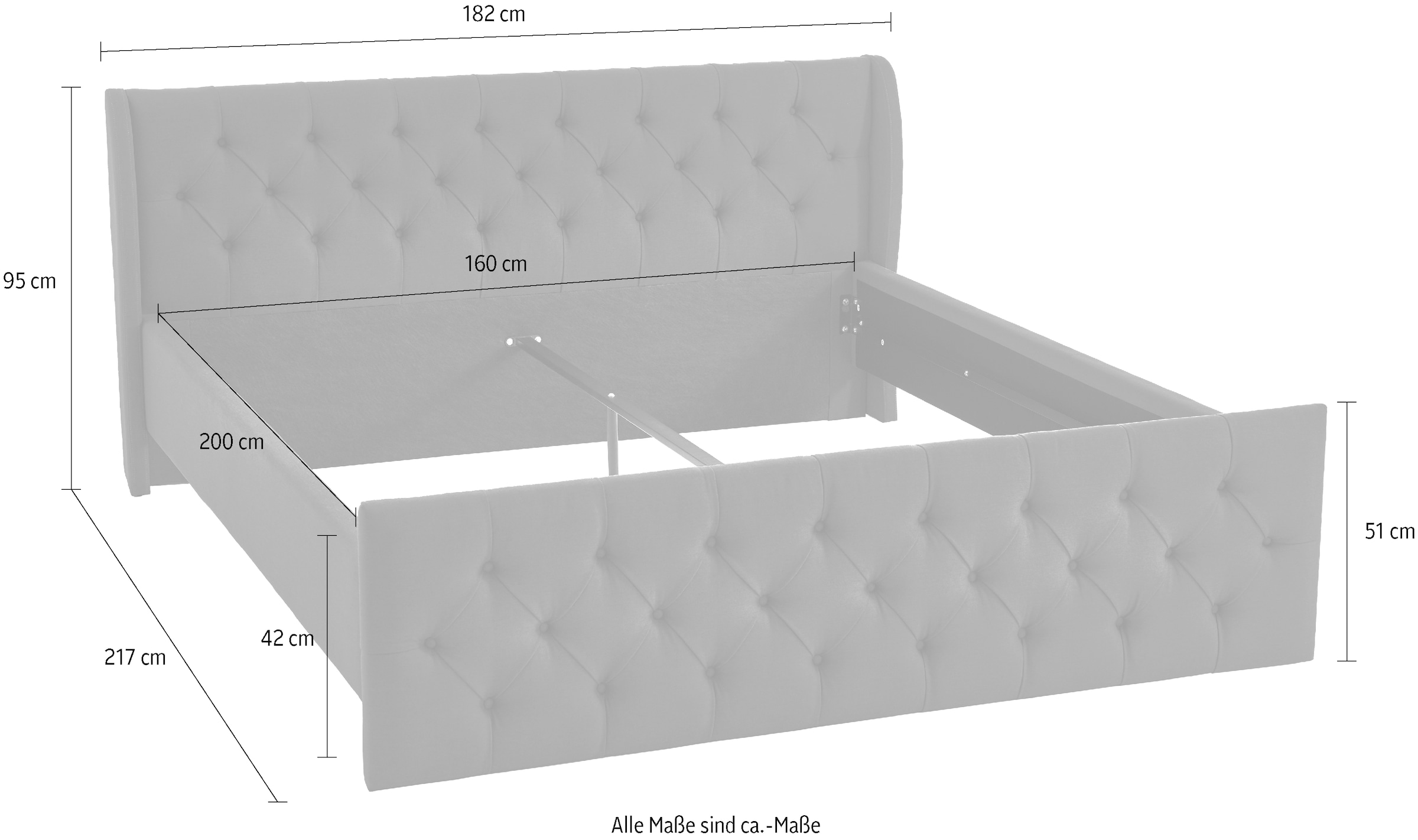 ATLANTIC home collection Sommier »TAMINA mit Chesterfieldoptik Kopf- und Fussteil« in zwei Breiten und vier Farben erhältlich