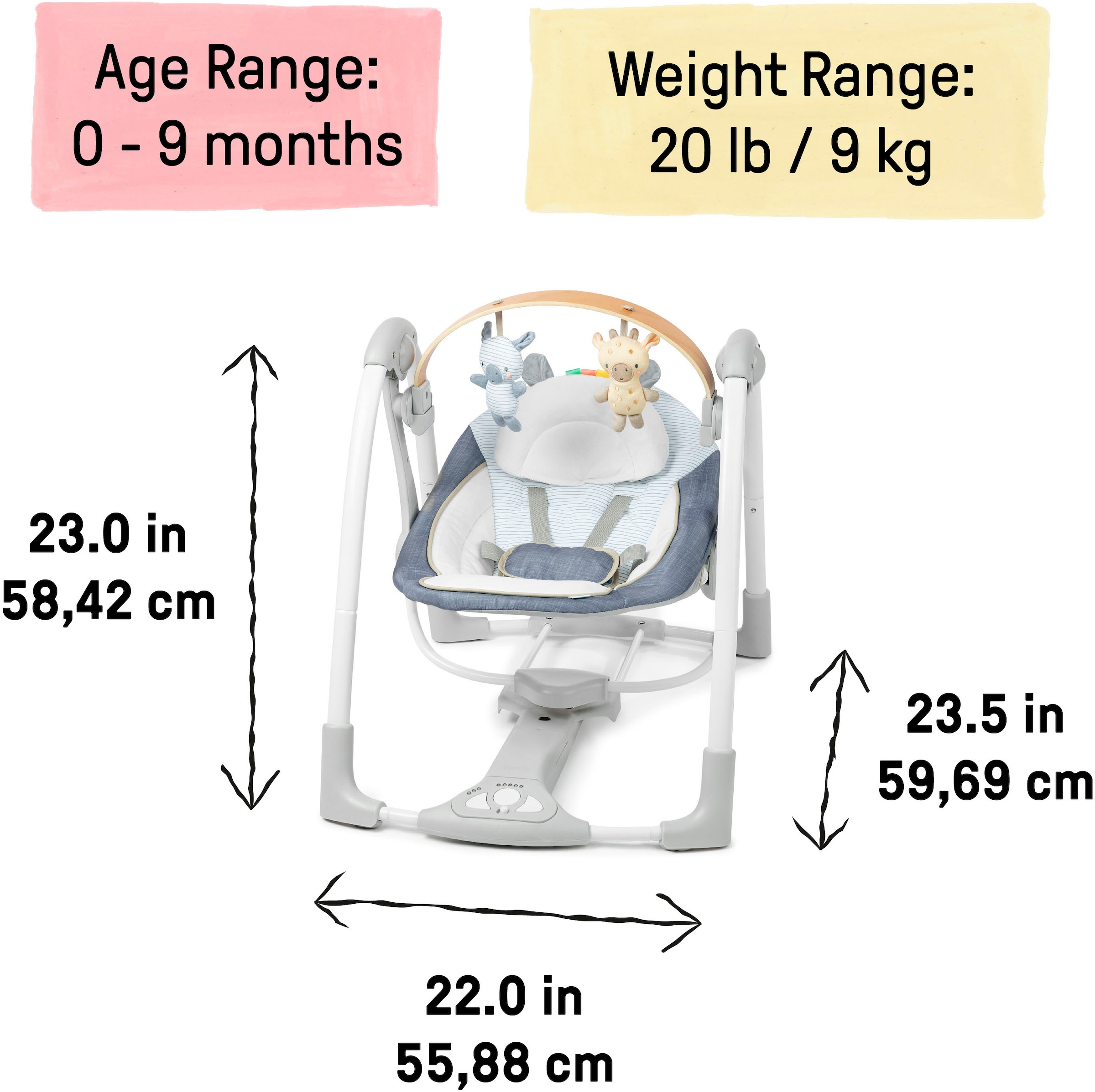 ingenuity Transat pour bébé »Swing 'n Go Portable Swing™ - Chambray« bis 9 kilos mit Melodien und Geräuschen
