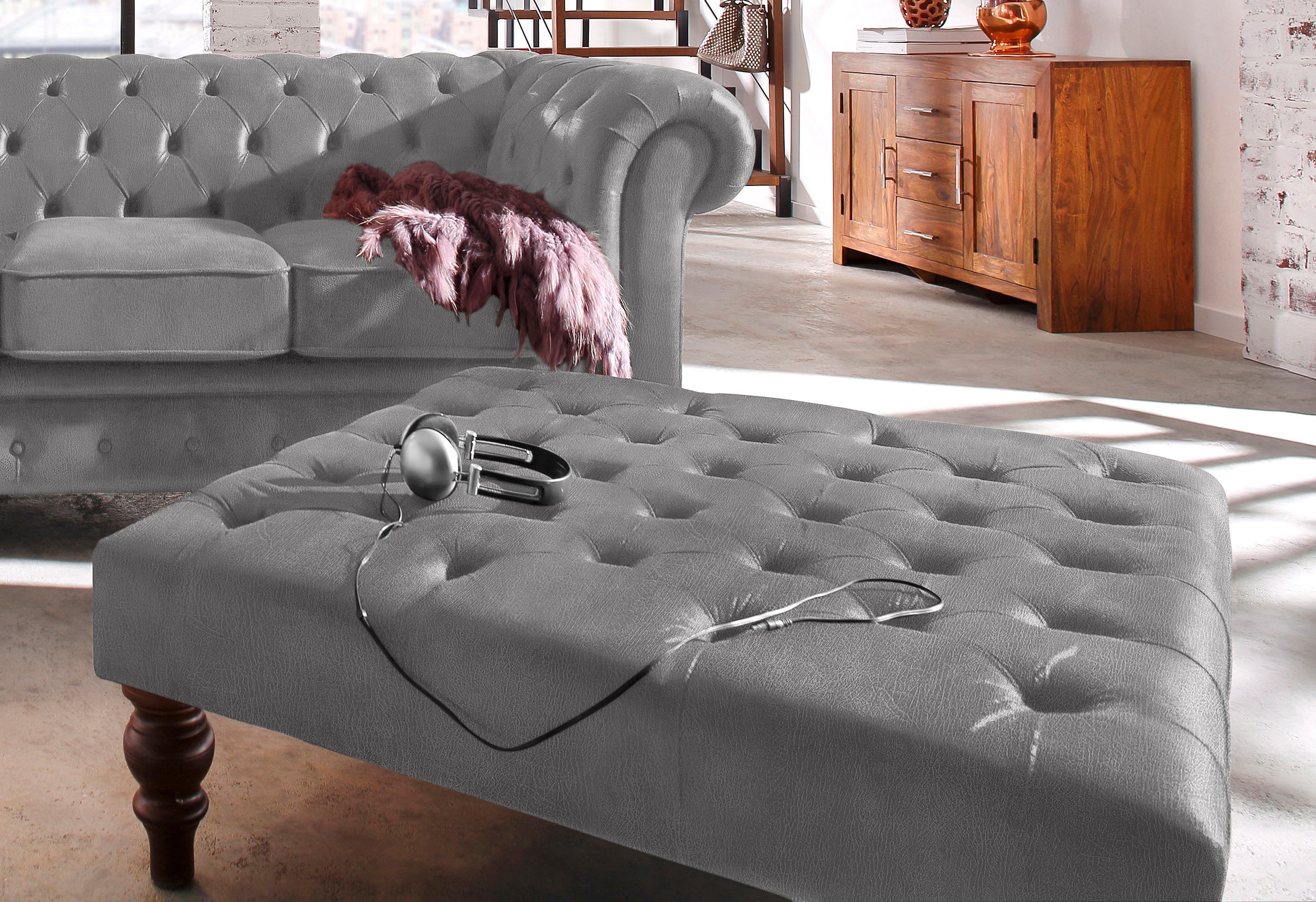 Home affaire Polsterhocker »Chesterfield« mit Knopfheftung , auch in Leder