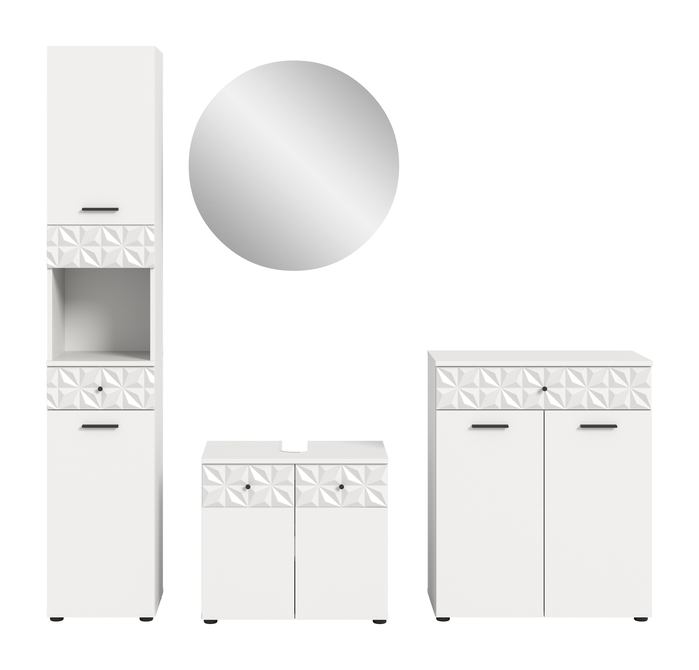 INOSIGN Badezimmer-Set »VICENZA, TOPSELLER!, Breite 195cm, 4-teilig, mit Ornamentabsetzung« Hochschrank, Waschbeckenunterschrank, Spiegelschrank & Unterschrank, 