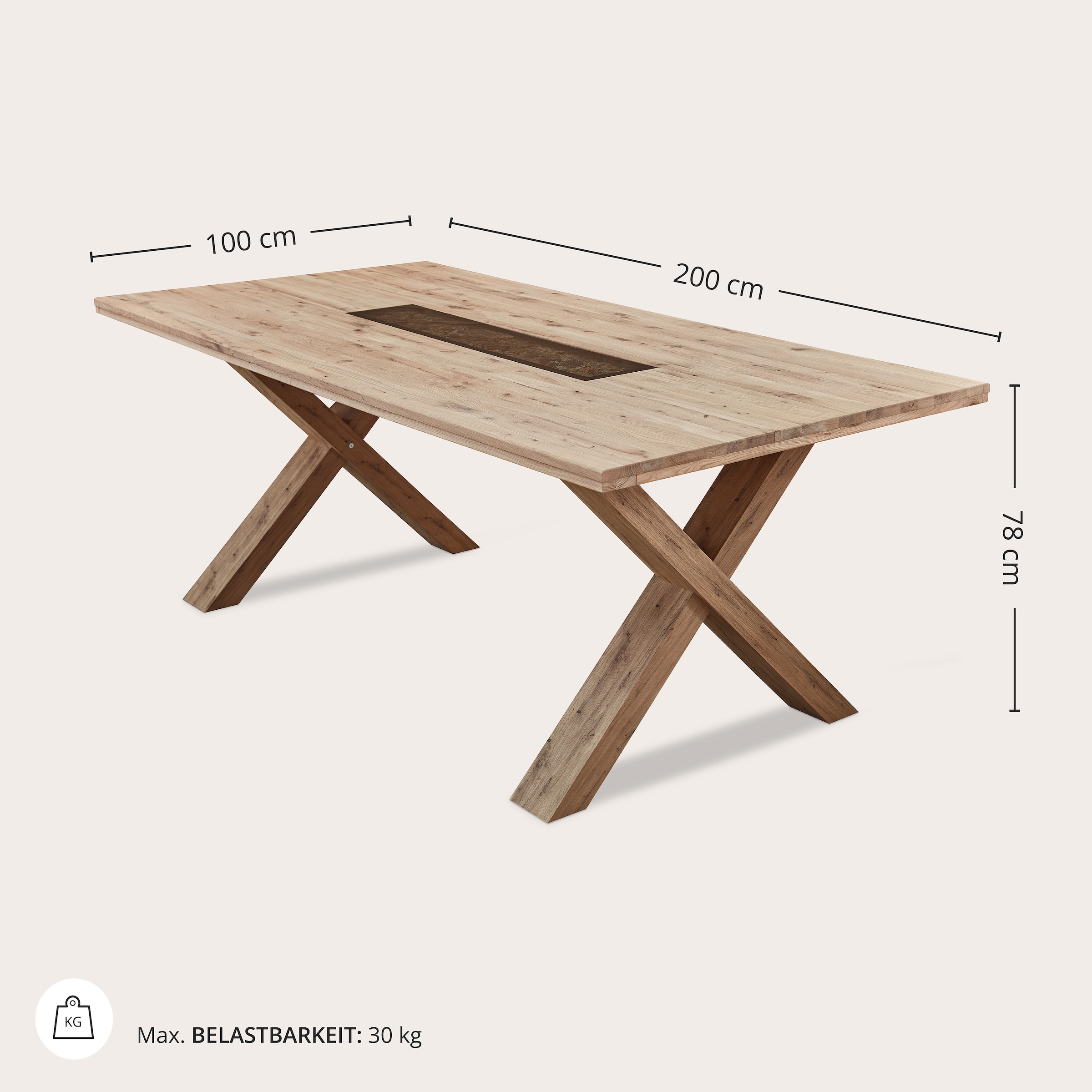 Wohnconcept Table de salle à manger »Donna Esstisch, 200x78x100 (BxHxT)« 1 cuis tlg. Massivholz, Absetzung Echtkork gerundet