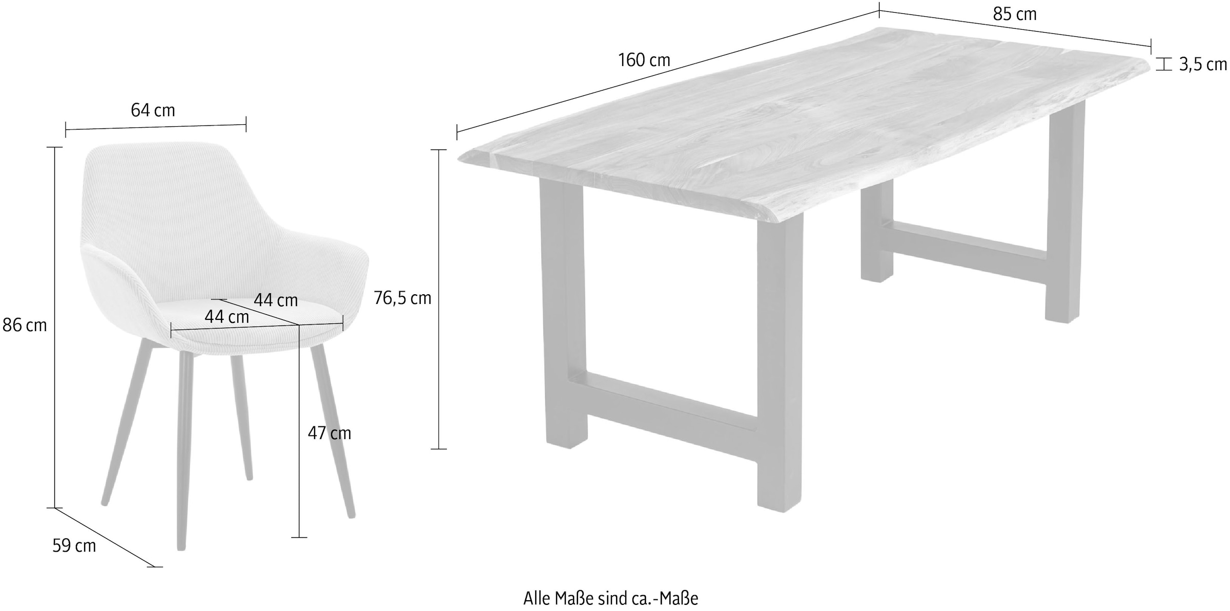 SalesFever Essgruppe »Elegante Essgruppe für stilvolles Speisen« Set, 5 Stk. tlg. Massivholz geölt und zweifach gewachst
