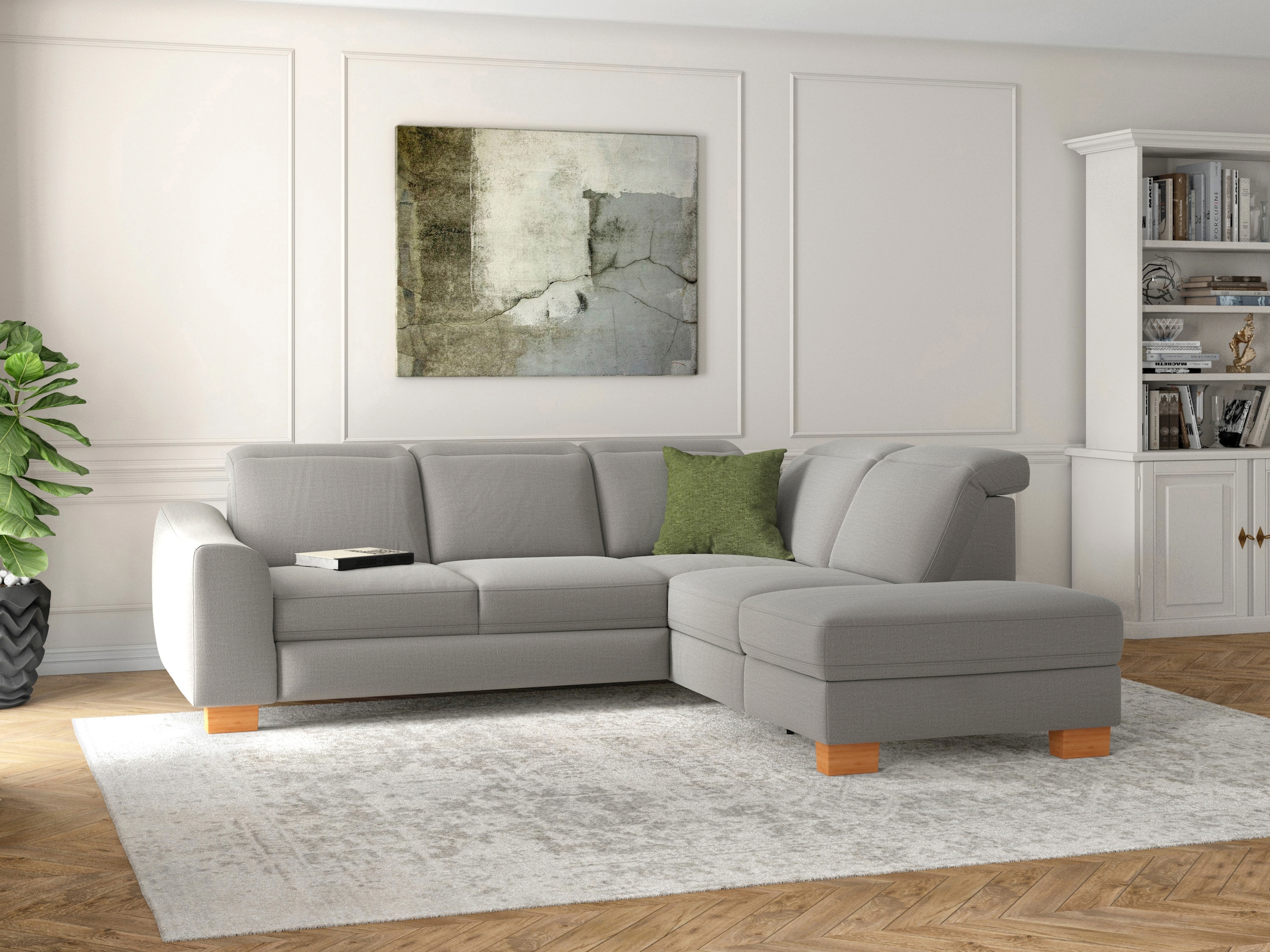 sit&more Canapé d'angle »Dundee L-Form« mit Federkern und Massivholzfüssen, wahlweise mit Kopfteilverstellung