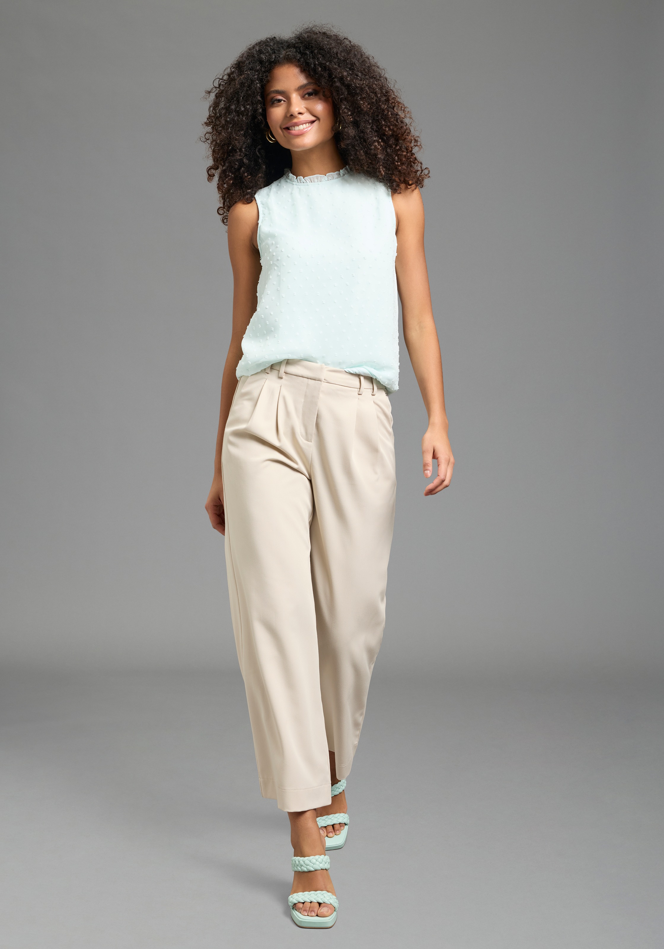 Laura Scott Blouse en mousseline mit Rüschen-Applikationen und gepunktetem Chiffon