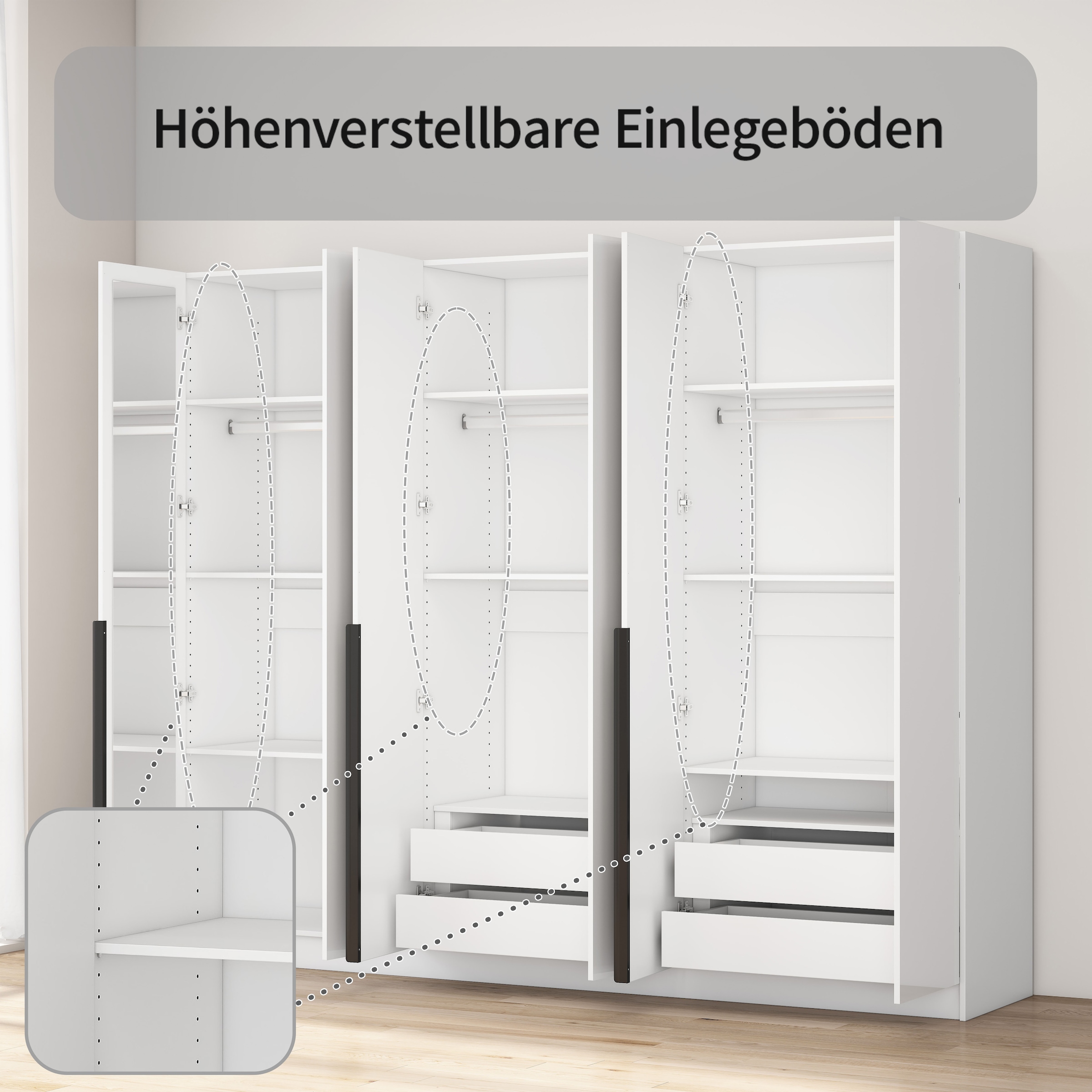 GOODproduct Kleiderschrank »Annor Schlafzimmerschrank Breite 242cm hochglanz Schrank Garderobe« Drehtürenschrank mit perfekter Innenausstattung - elegante Türgriffe