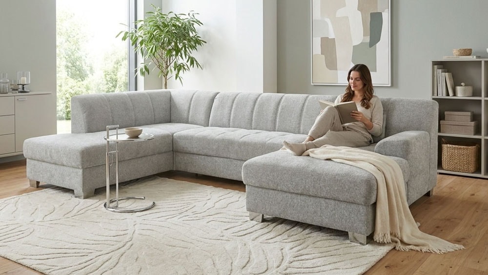GOODproduct Paysage de salon »Lolland 296 x 195 cm, modern, mit Steppungen, mittelfester Sitz« Forme en U, avec revêtement Pet Friendly