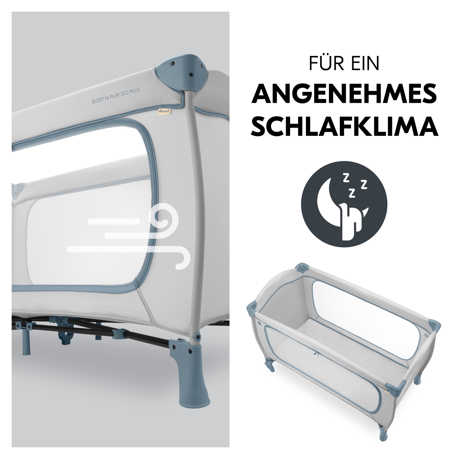 Hauck Baby-Reisebett »Sleep N Play Go Plus, Dusty  Blue« mit integrierten Rädern; Vorderausstieg