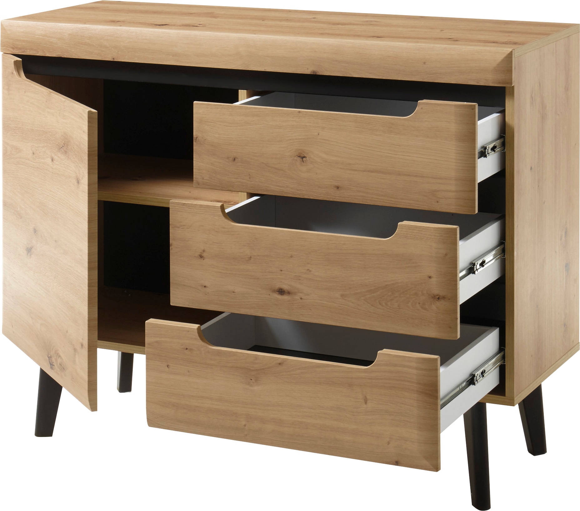 INOSIGN Sideboard »Torge, Anrichte, Kommode, Schubladenschrank« 1 Stk. tlg. abgeschrägte Füsse, drei Farben, Scandi Design, 107 cm breit