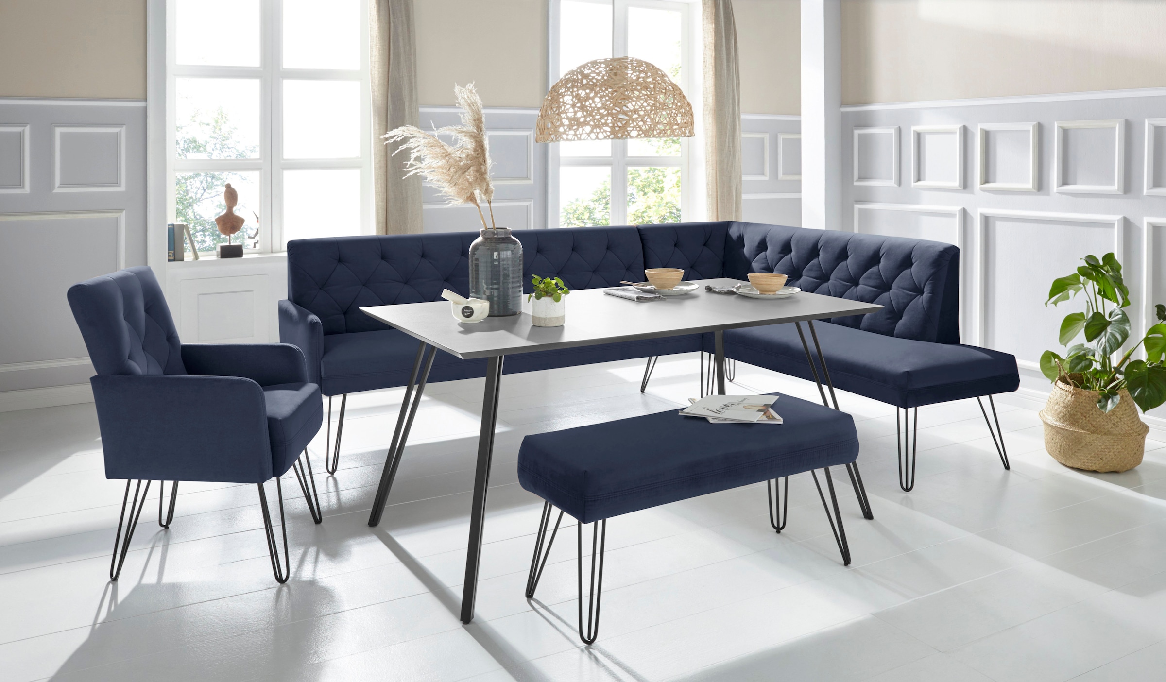 exxpo - sofa fashion Eckbank »Doppio, Chesterfield Optik, komfortabel und bequem, hohe Designfüsse« Frei im Raum stellbar