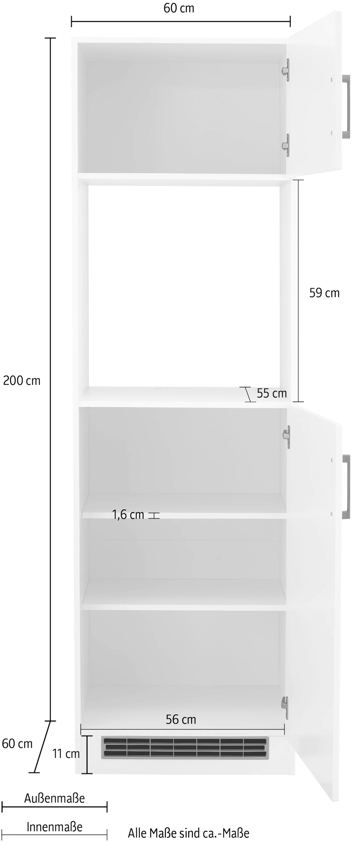 KOCHSTATION Armoire d'encastrement pour four »KS-Tinnum« 60 cm de large, 200 cm de haut, poignées métal, façades MDF, pour four