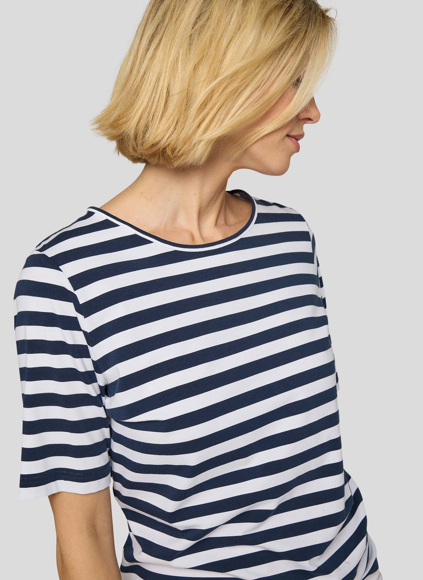 Rabe Rundhalsshirt im Streifen-Look, Halbarm