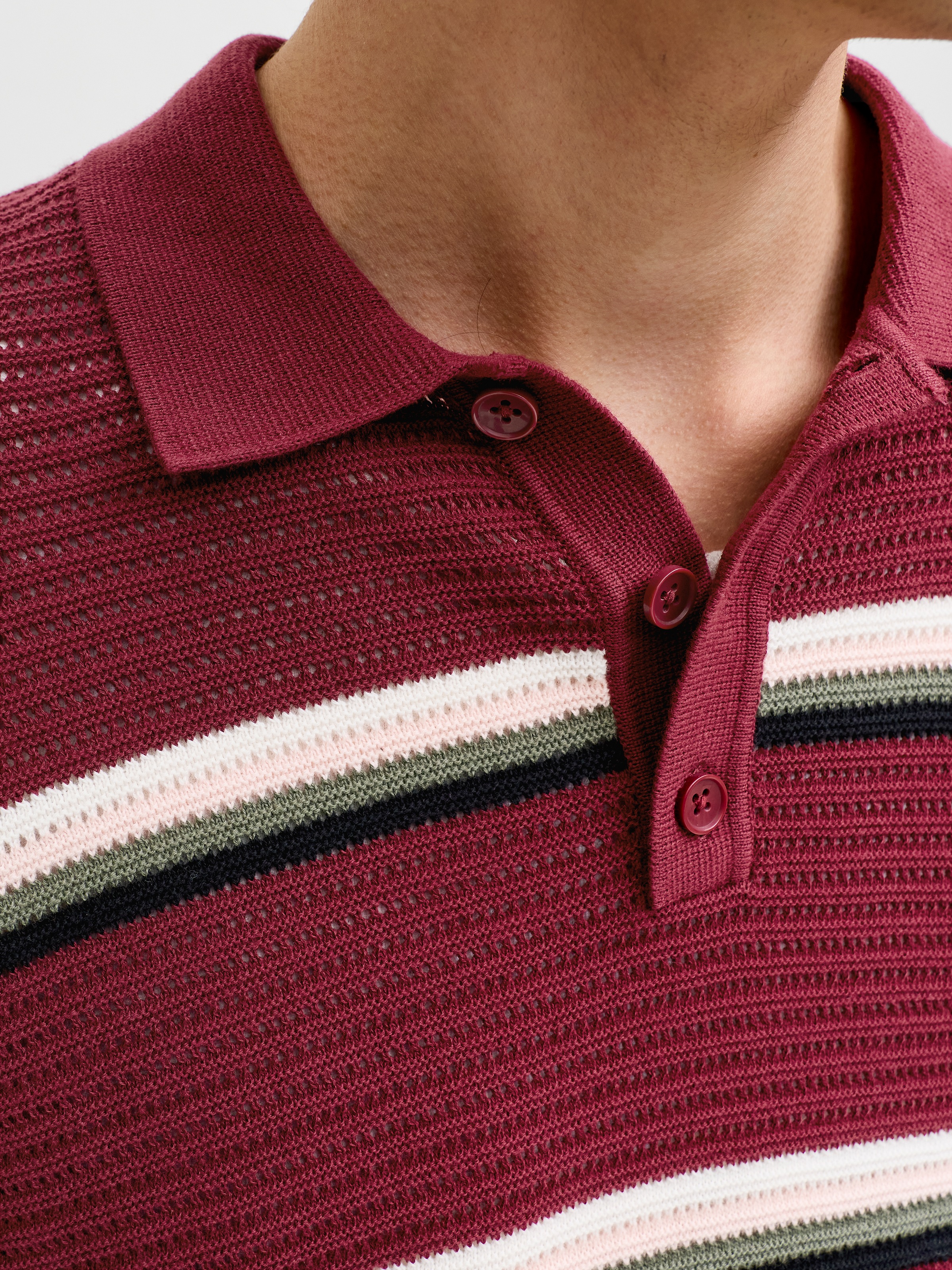 Jack & Jones Pull à col polo »JORMAINE KNIT STRIPE POLO SN« Baumwolle, relaxed fit