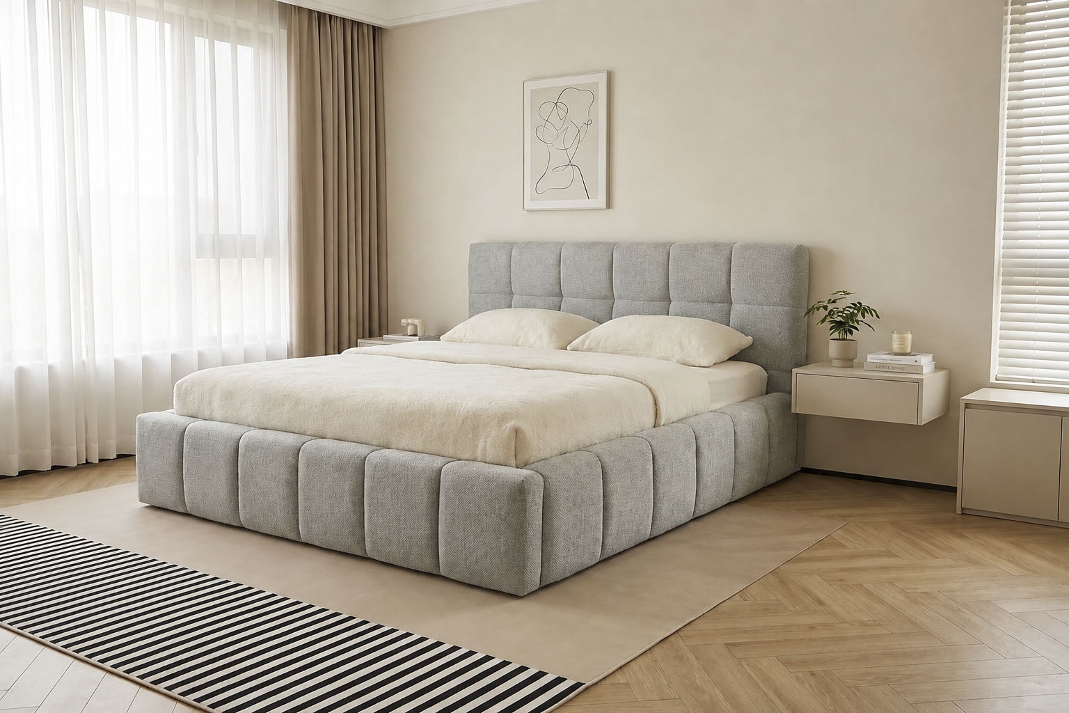 GOODproduct Lit rembourré »EDDION, Stauraumbett mit Lattenrost und Bettkasten, 180x200cm« hochwertiger Chenille-Bezug, gepolstertes Kopfteil und Rahmen