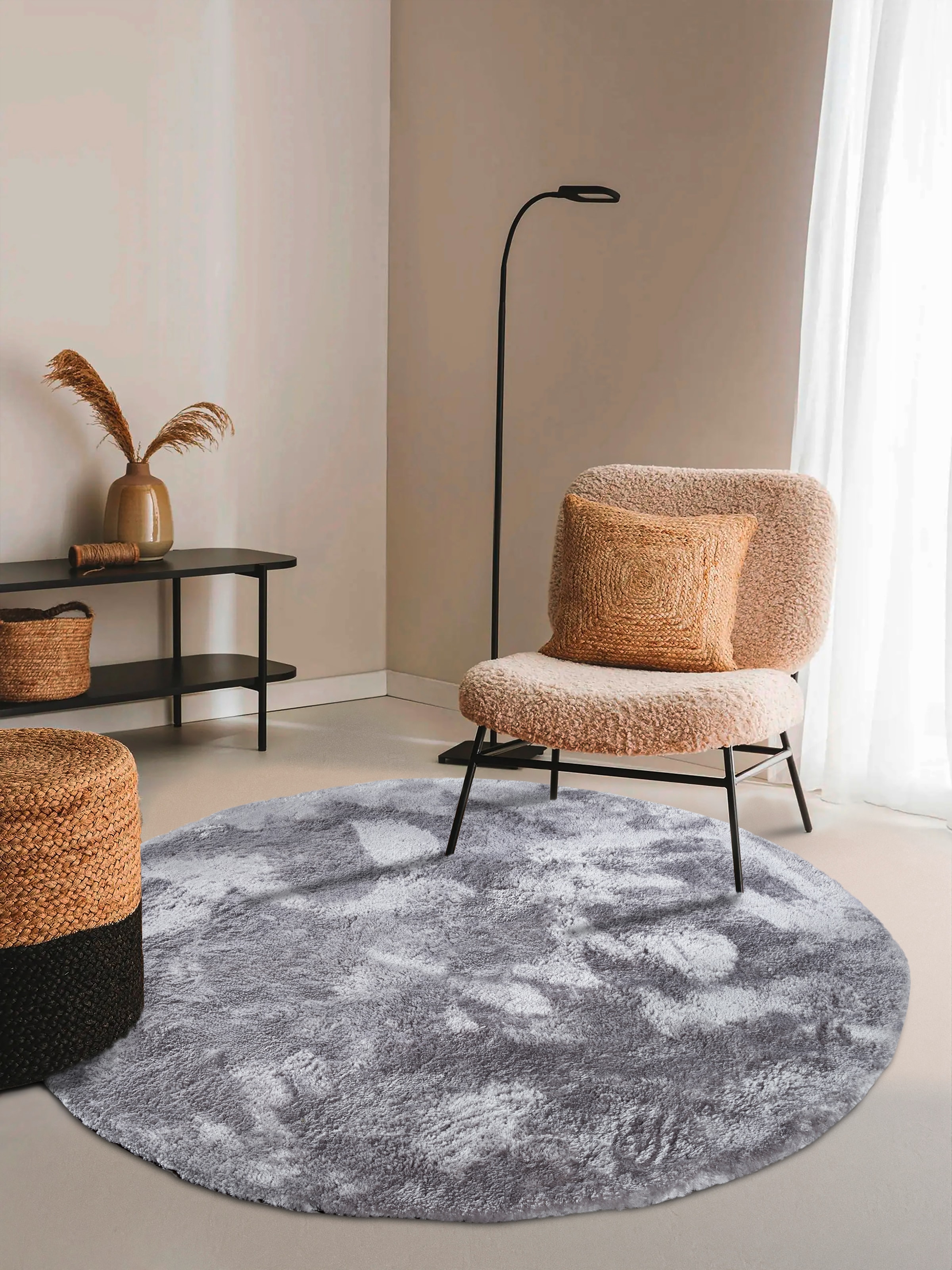 ELLE DECORATION Hochflor-Teppich »Calida« rund 28 mm Höhe Langflor, Shaggy, einfarbig, flauschig, weich, glänzend, modern, uni