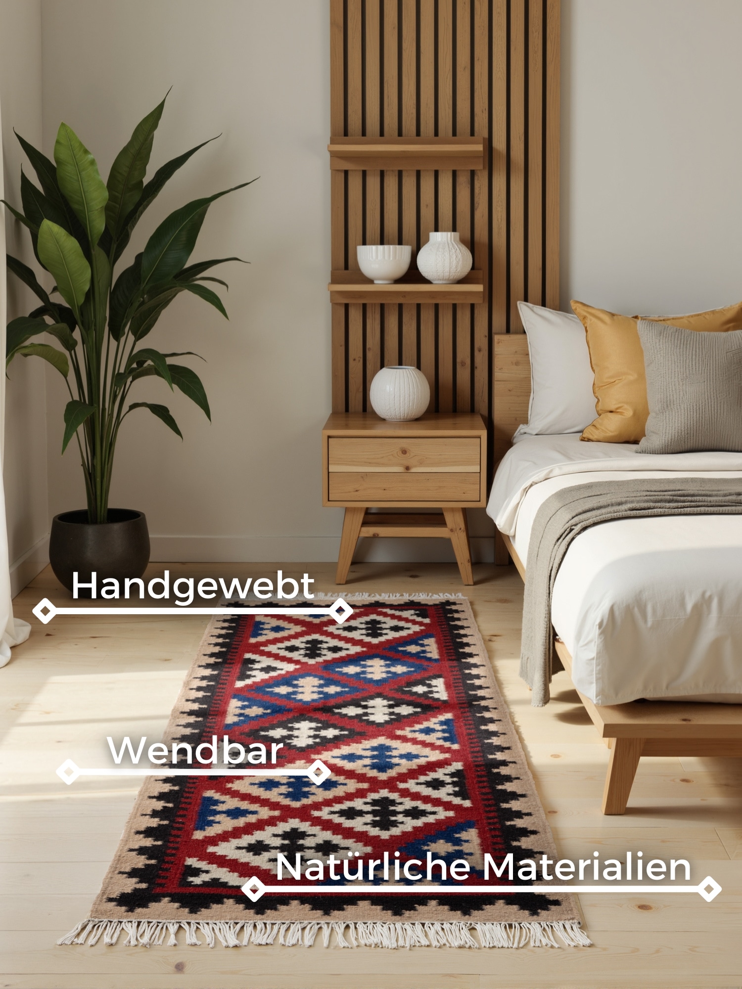 HANSE Home Tapis »Kelim Rami« Rectangulaire 3 mm Höhe Wolle, Baumwolle, Natur, Handgewebt, orientalisch, Boho, traditionell