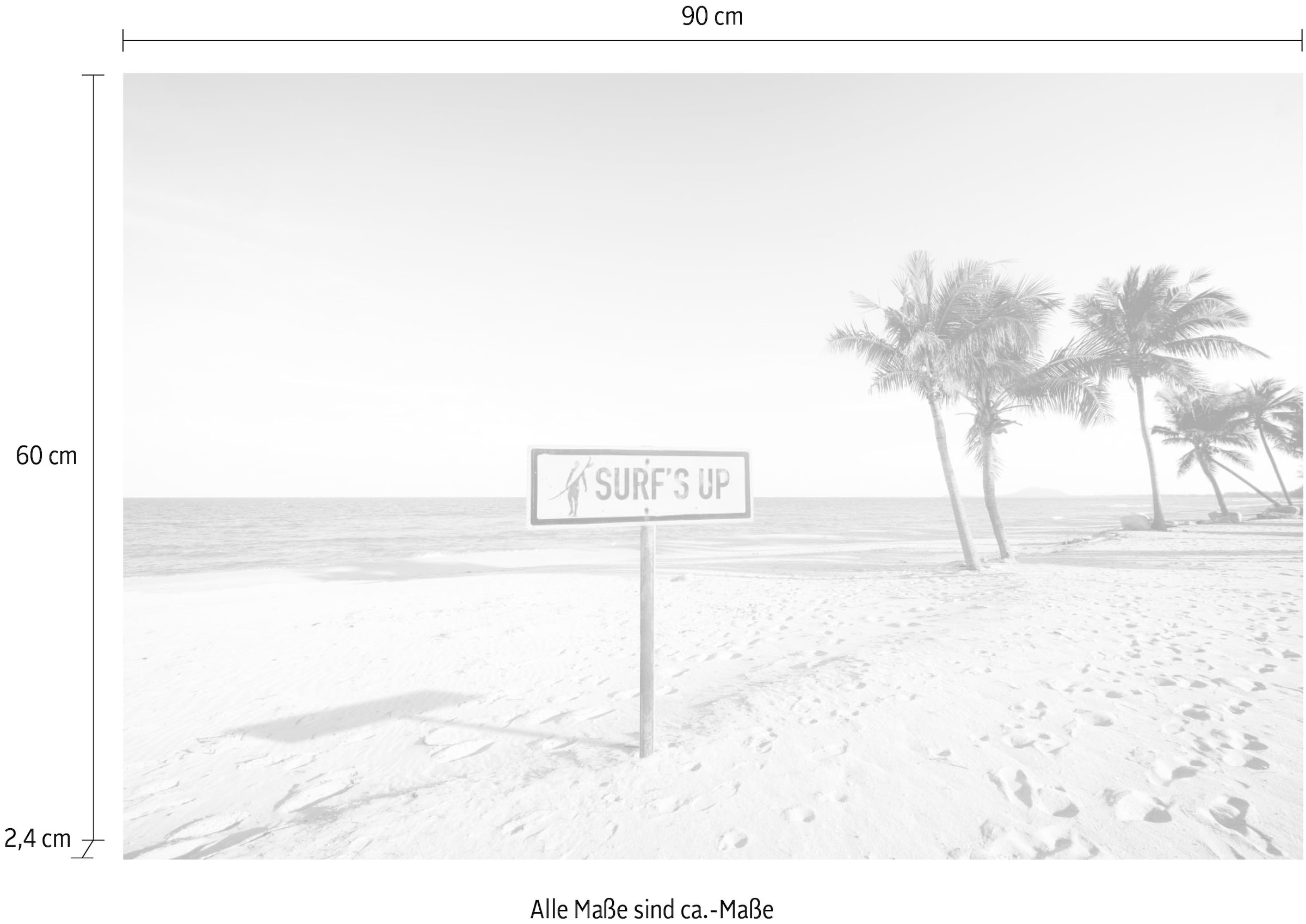 queence Acrylglasbild »Surf's up Strand« Meer | Meer Bilder | Palmen | Schwarz-Weiss | Strand | Strandbilder Fine Art-Print in Galeriequalität