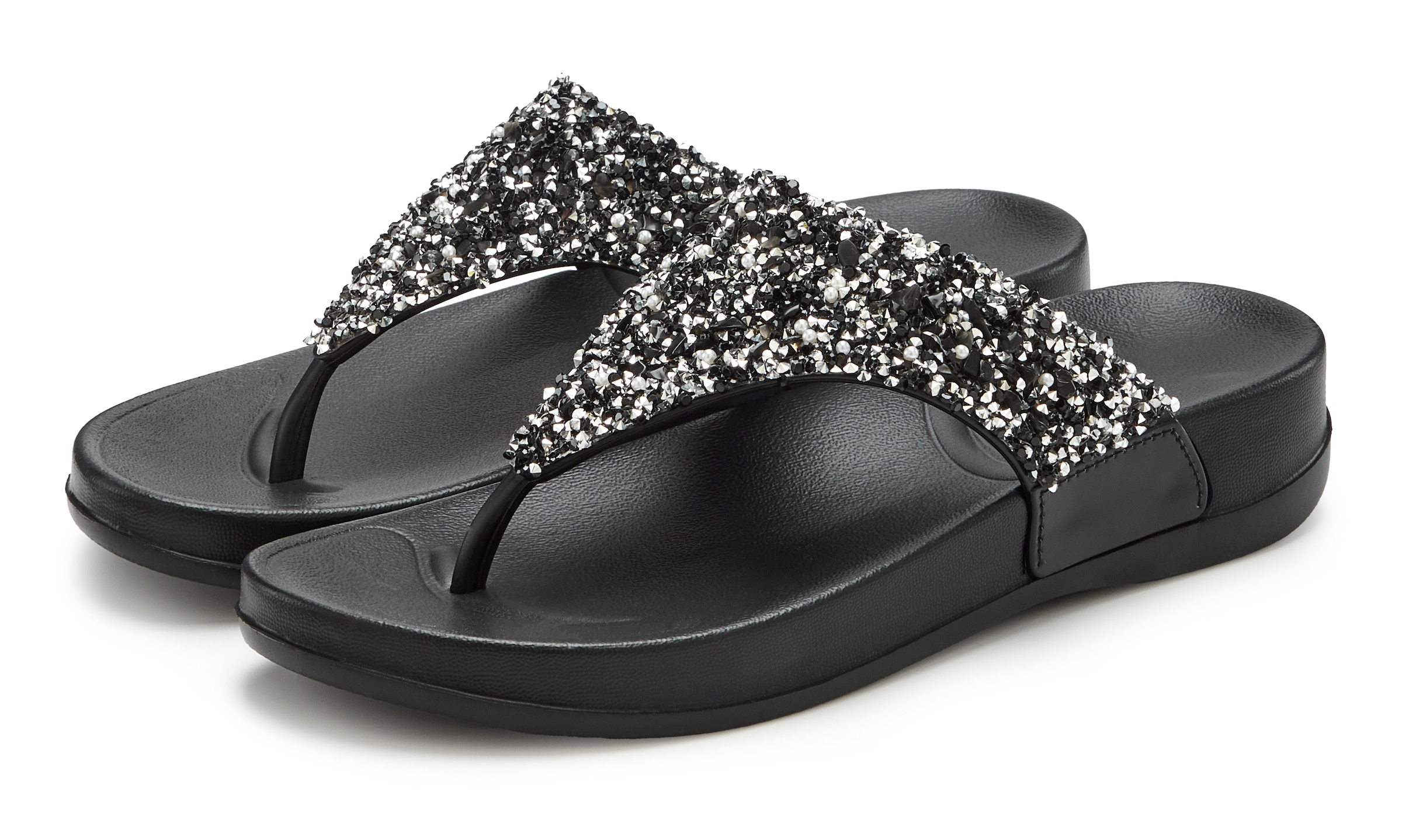 Vivance Séparateur d'orteils de bain »Flip Flop, Badelatsche, Badeschuhe, Pantolette, Zehentrenner,«  Sommerschuh mit modischem Glitzerdetail VEGAN