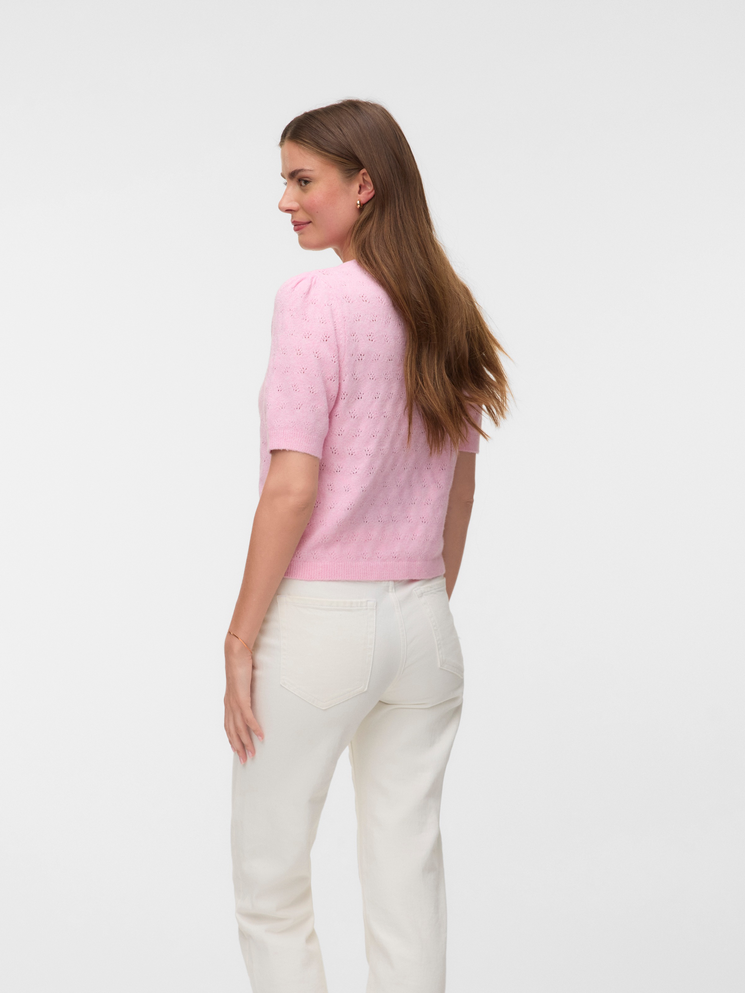 Vero Moda Kurzarmpullover »VMDOFFY STITCH 2/4 O-NECK PULLOVER NOOS« Materialmix, regular fit