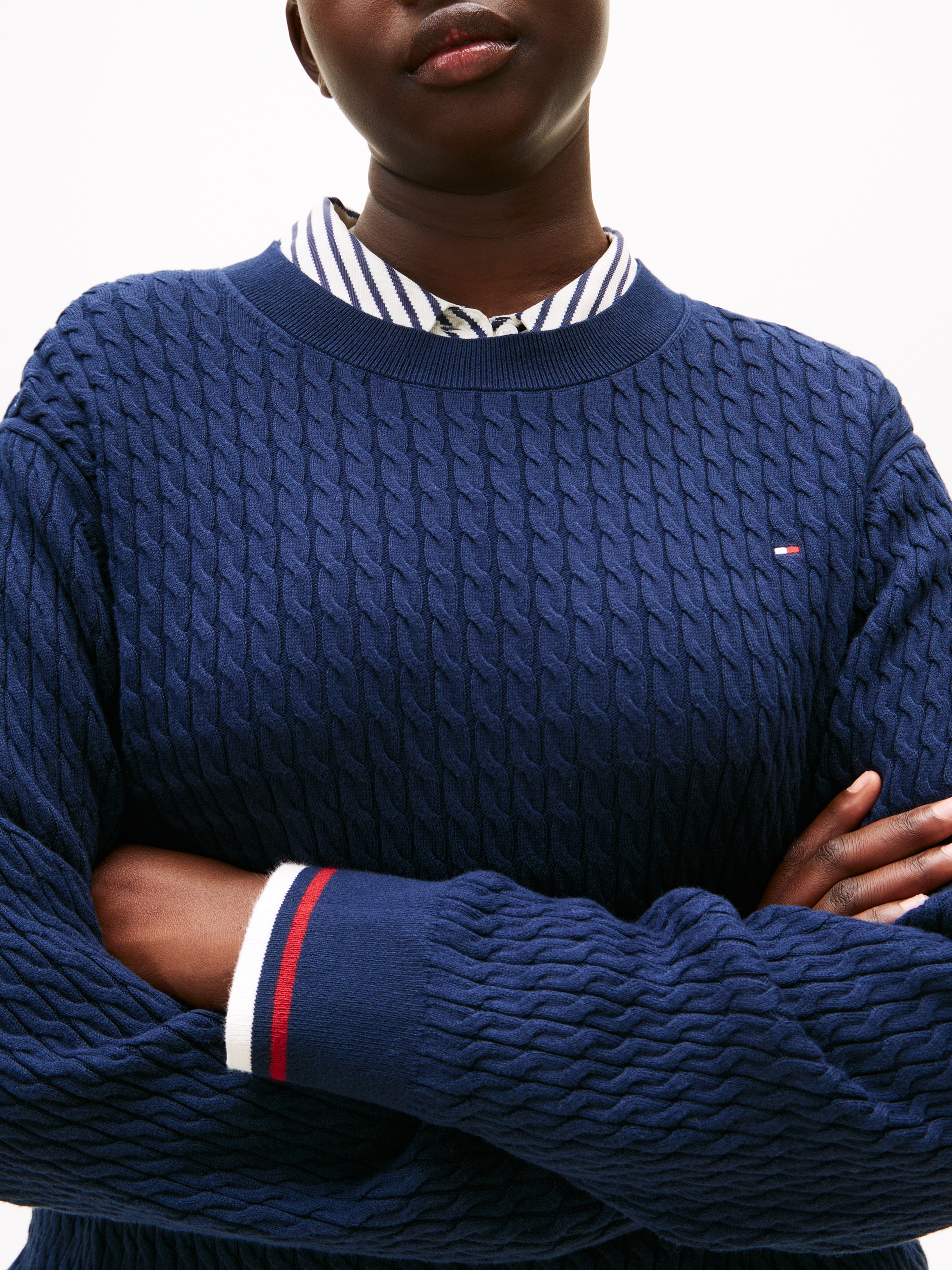 Tommy Hilfiger Curve Strickpullover »CRV CO CABLE FINE GG C-NK LS SWT« in grossen Grössen, mit Zopfmuster