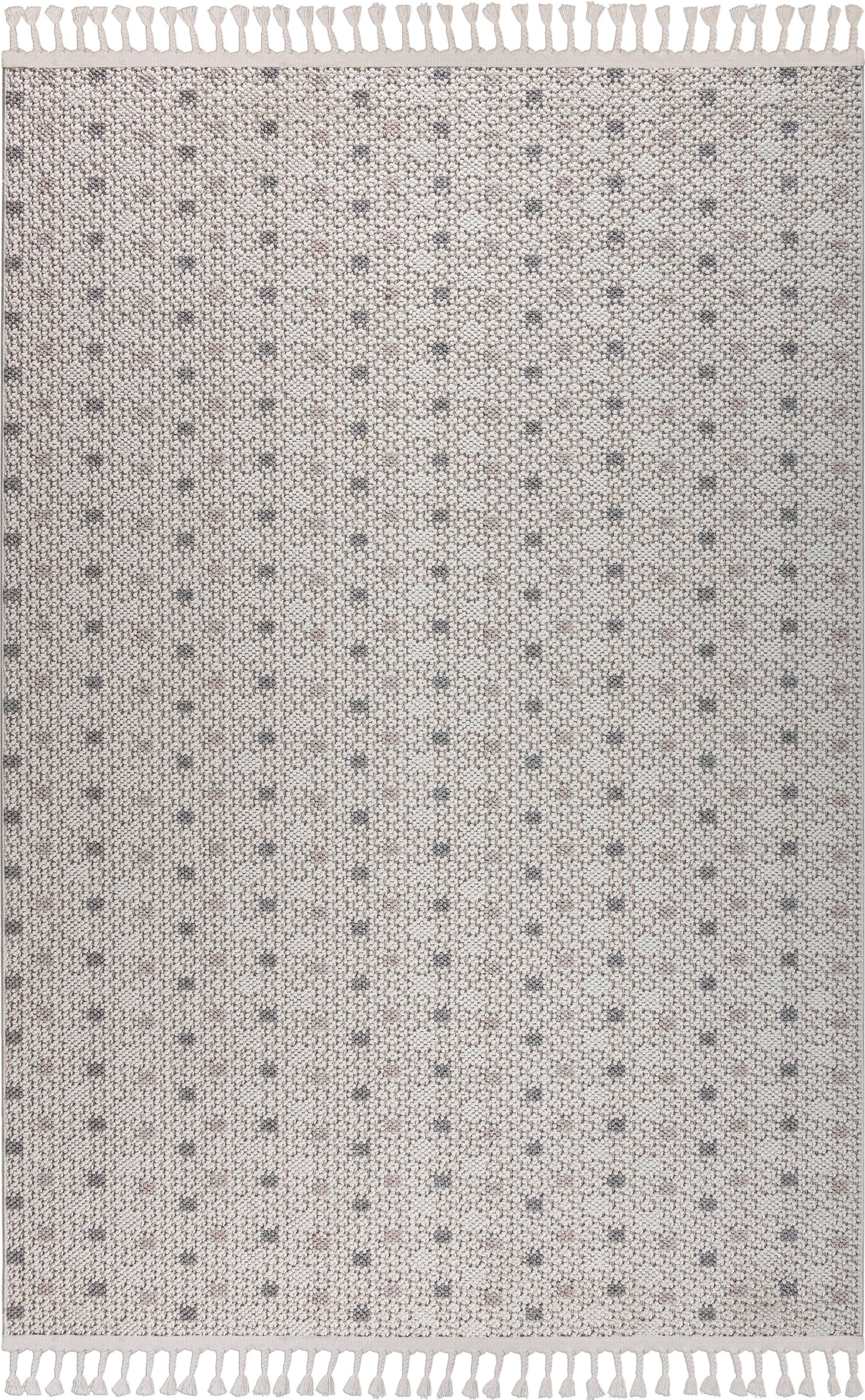 Bruno Banani Teppich »Dotty, In- und Outdoor geeignet« rechteckig 6 mm Höhe Woll-Optik, Hoch-Tief Struktur, mit Fransen, Balkon, Terrasse