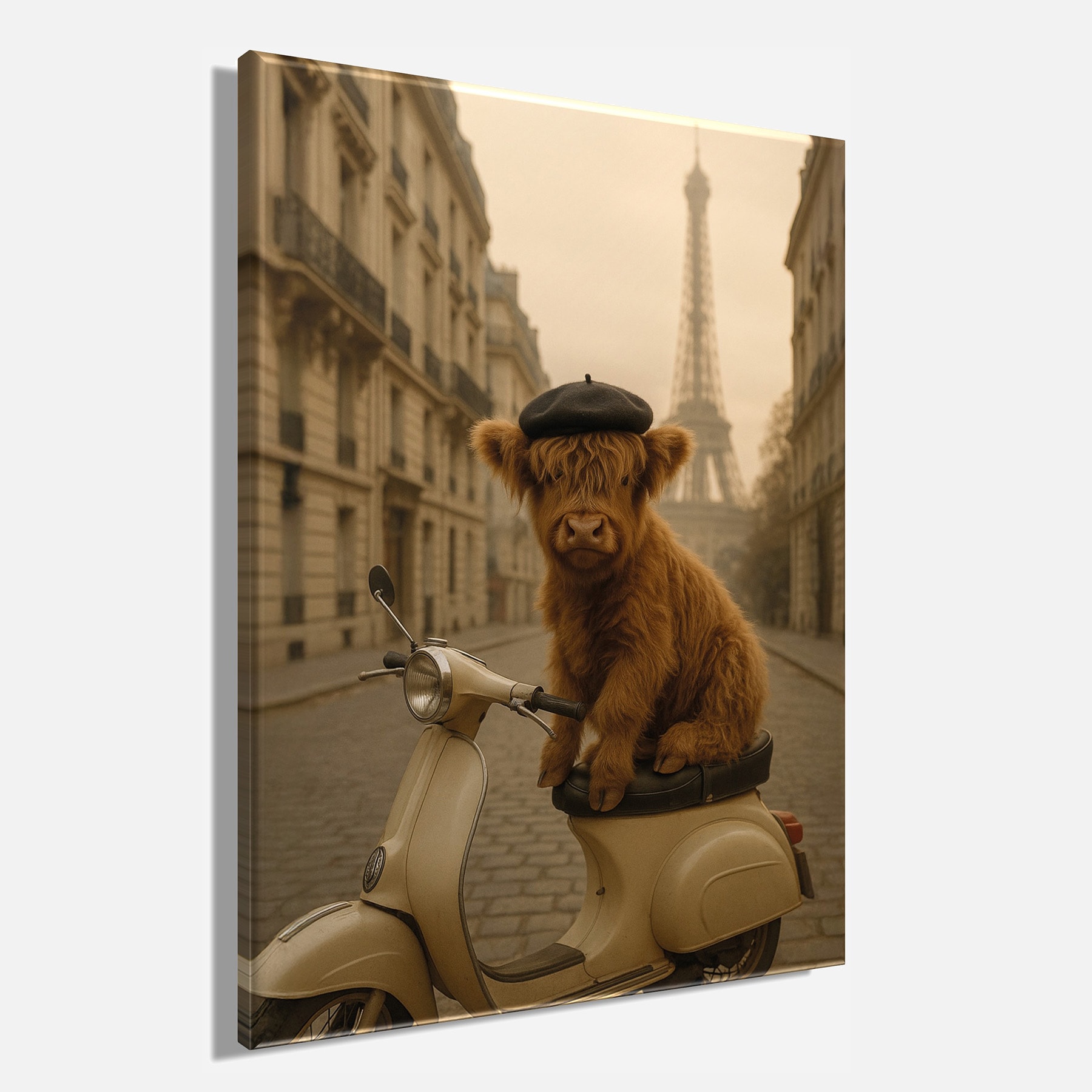 Bönninghoff Leinwandbild »Wandbild HOCHLANDRIND IN PARIS 46x61 cm – Leinwandbild Keilrahmen Deko« Paris 1 Stk. tlg. auf Keilrahmen gespannt
