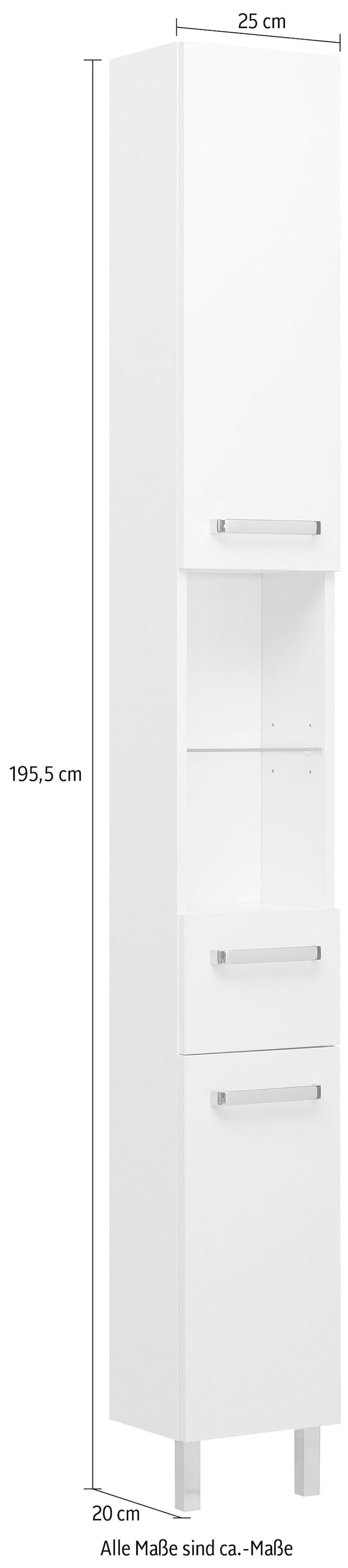 Saphir Armoire haute »Quickset Badschrank 25 cm breit, 2 Türen, 2 Nischen, 1 Schublade« armoire haute de salle de bain avec amortisseur de porte, poignées chrome brillant