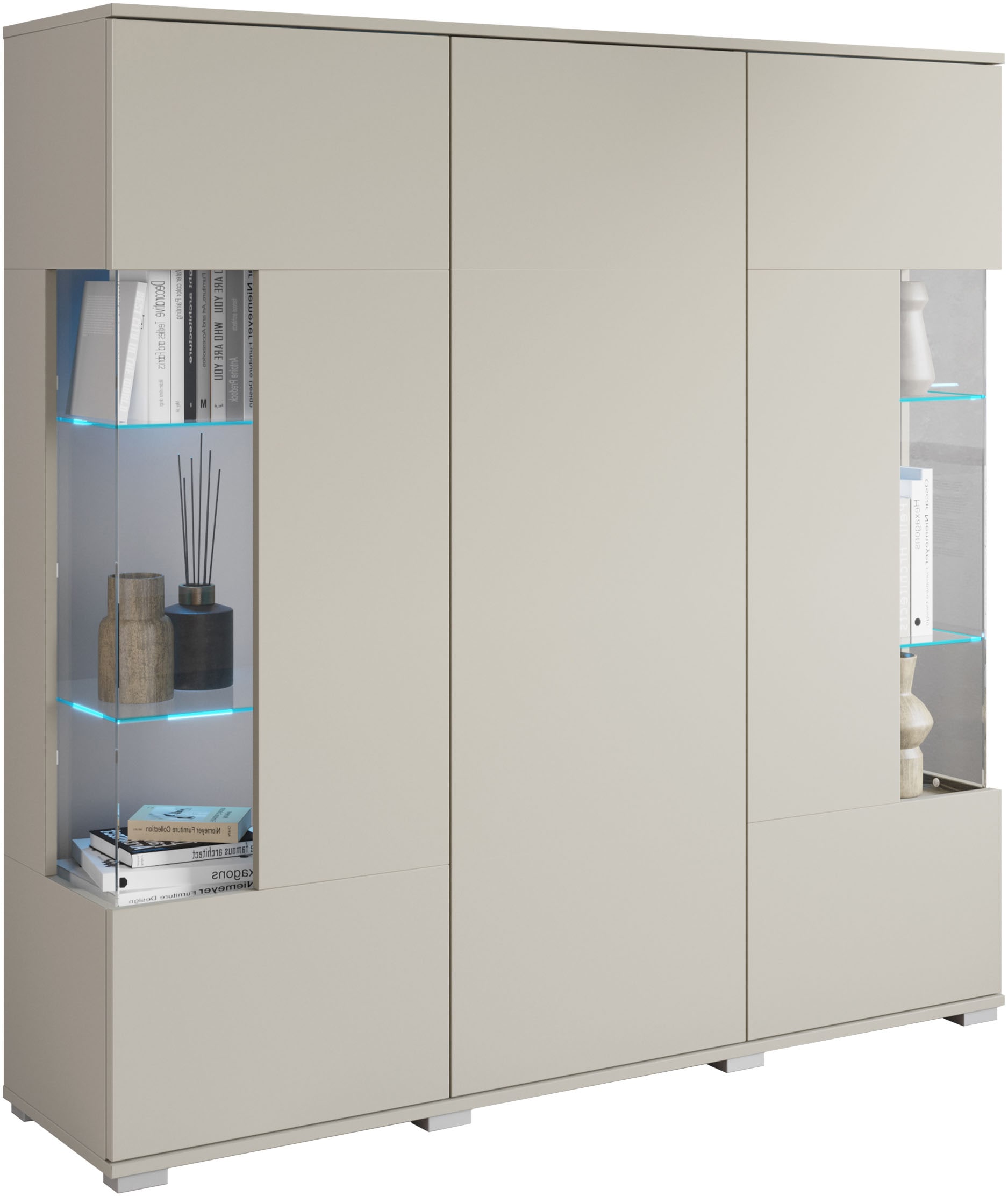 GOODproduct Buffet haut »Kenia« 1 cuis tlg. Buffet moderne, avec portes en verre, largeur 135 cm