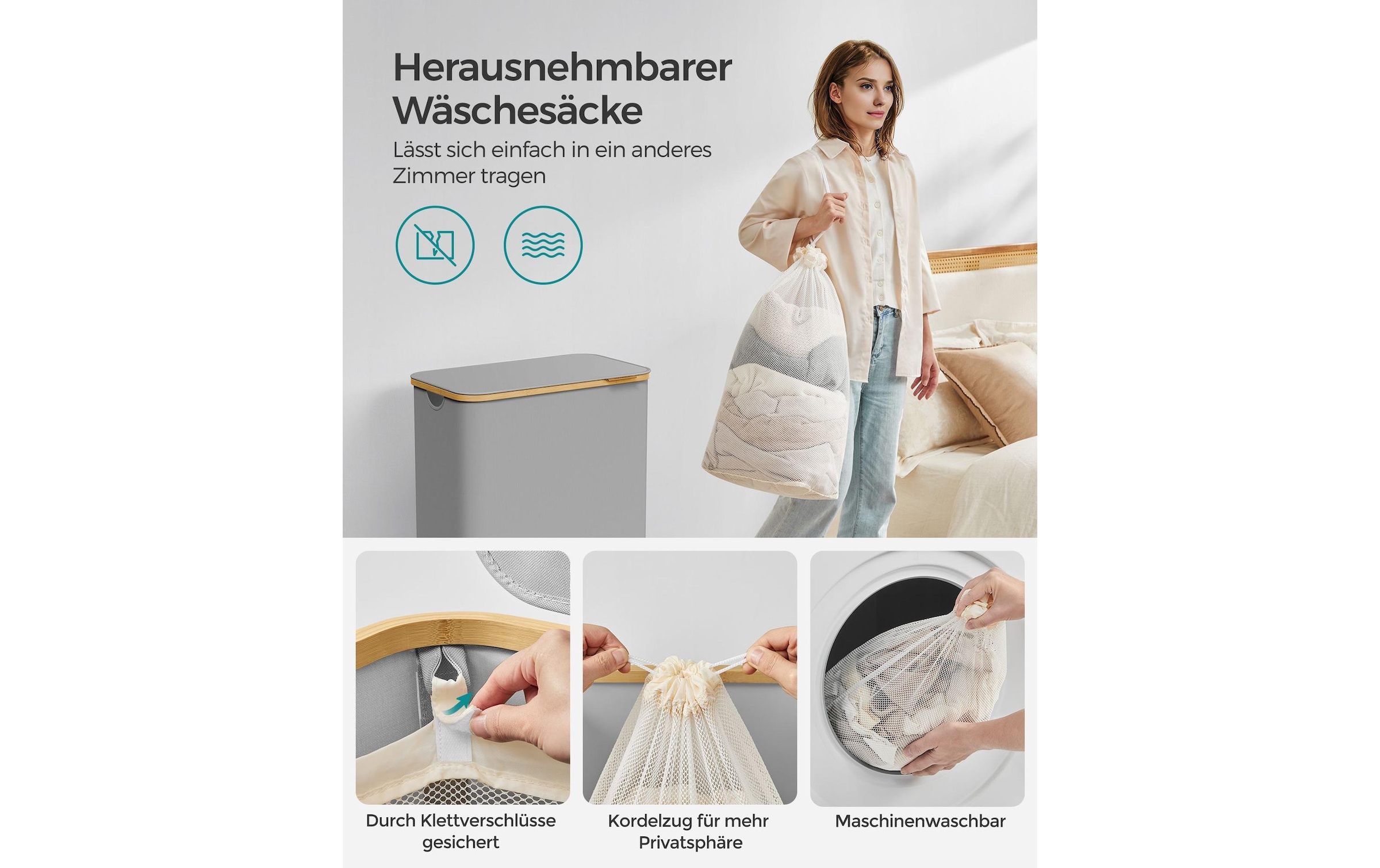 SONGMICS Wäschekorb »zusammenklappbar mit 2 Fächern 130 l«