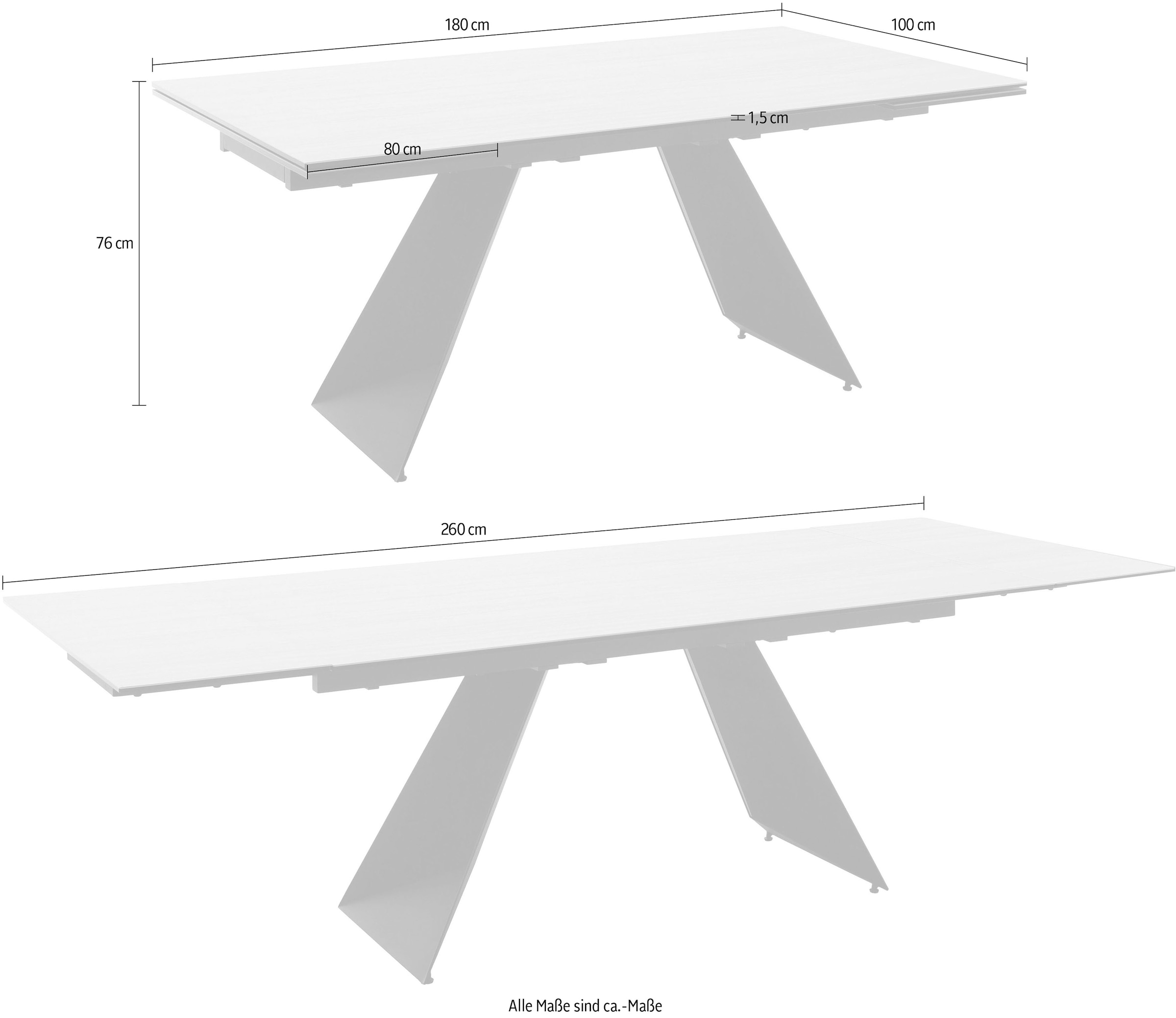 MCA furniture Table de salle à manger »Nagoya« 1 cuis tlg. Auszugstisch, Stirnauszug, Metallgestell, Keramik, Sicherheitsglas